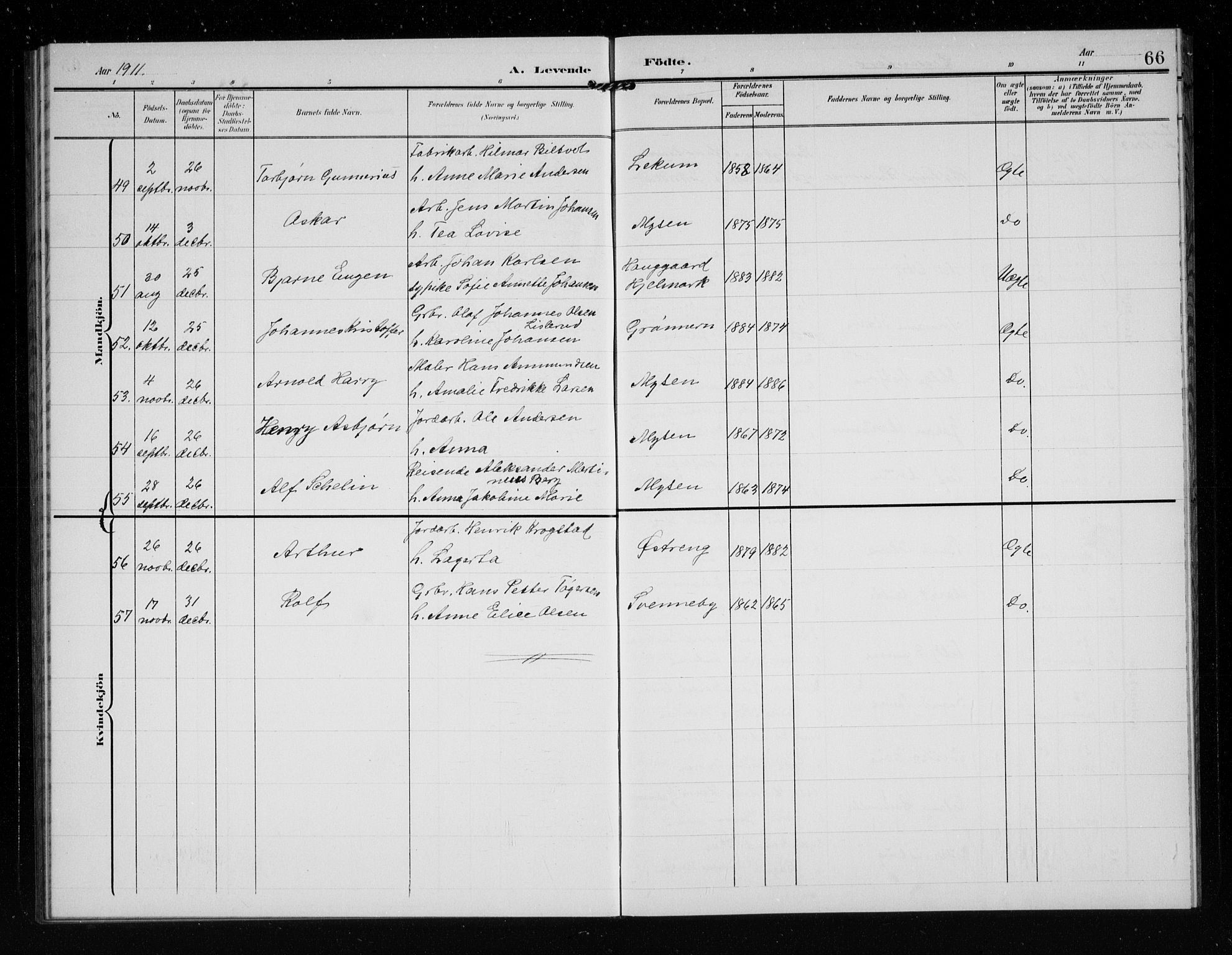 Eidsberg prestekontor Kirkebøker, AV/SAO-A-10905/G/Ga/L0002: Parish register (copy) no. I 2, 1903-1913, p. 66