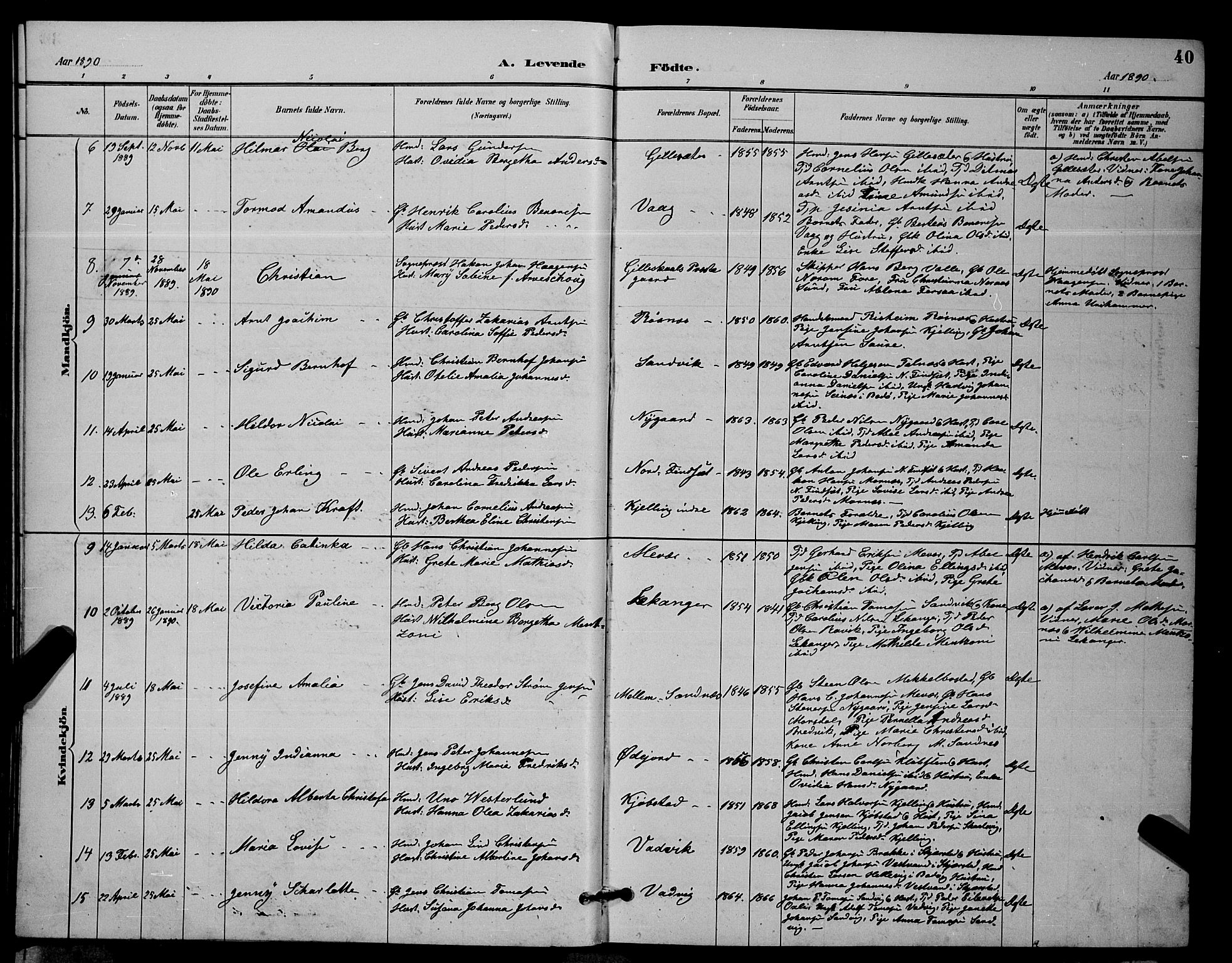 Ministerialprotokoller, klokkerbøker og fødselsregistre - Nordland, AV/SAT-A-1459/805/L0108: Parish register (copy) no. 805C04, 1885-1899, p. 40