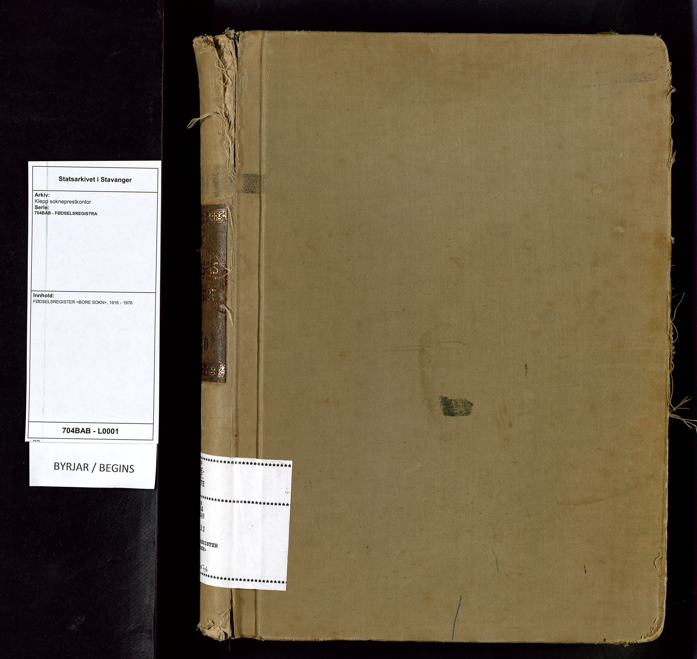 Klepp sokneprestkontor, SAST/A-101803/001/704BAB/L0001: Birth register no. 1, 1916-1976