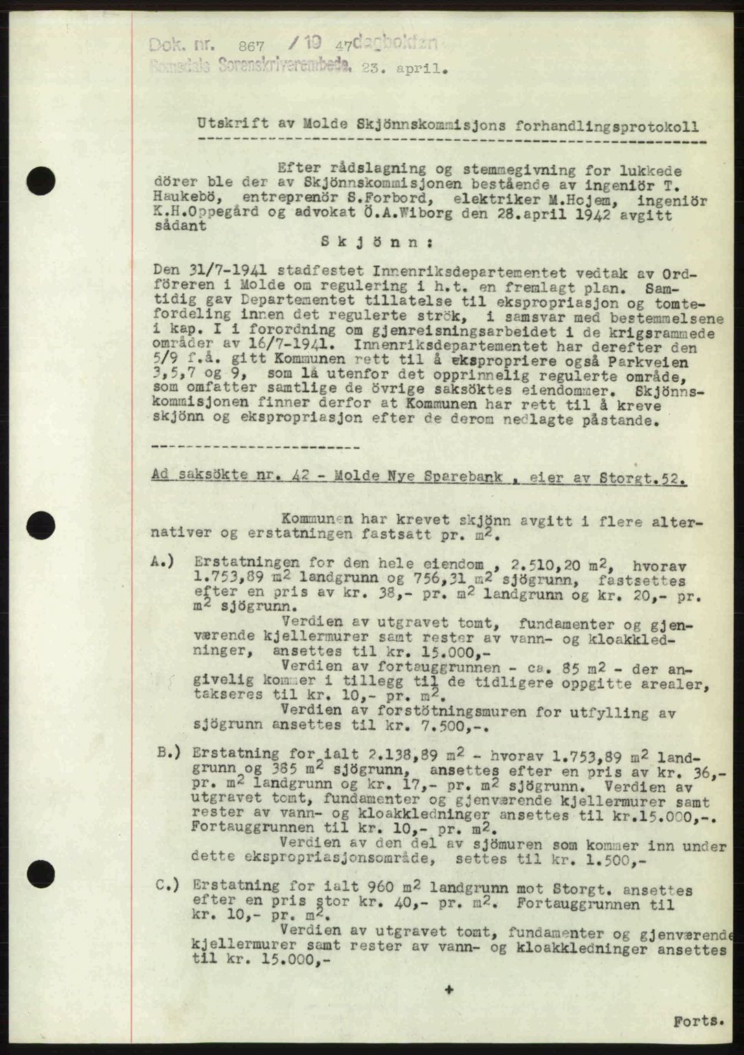 Romsdal sorenskriveri, AV/SAT-A-4149/1/2/2C: Mortgage book no. A22, 1947-1947, Diary no: : 867/1947