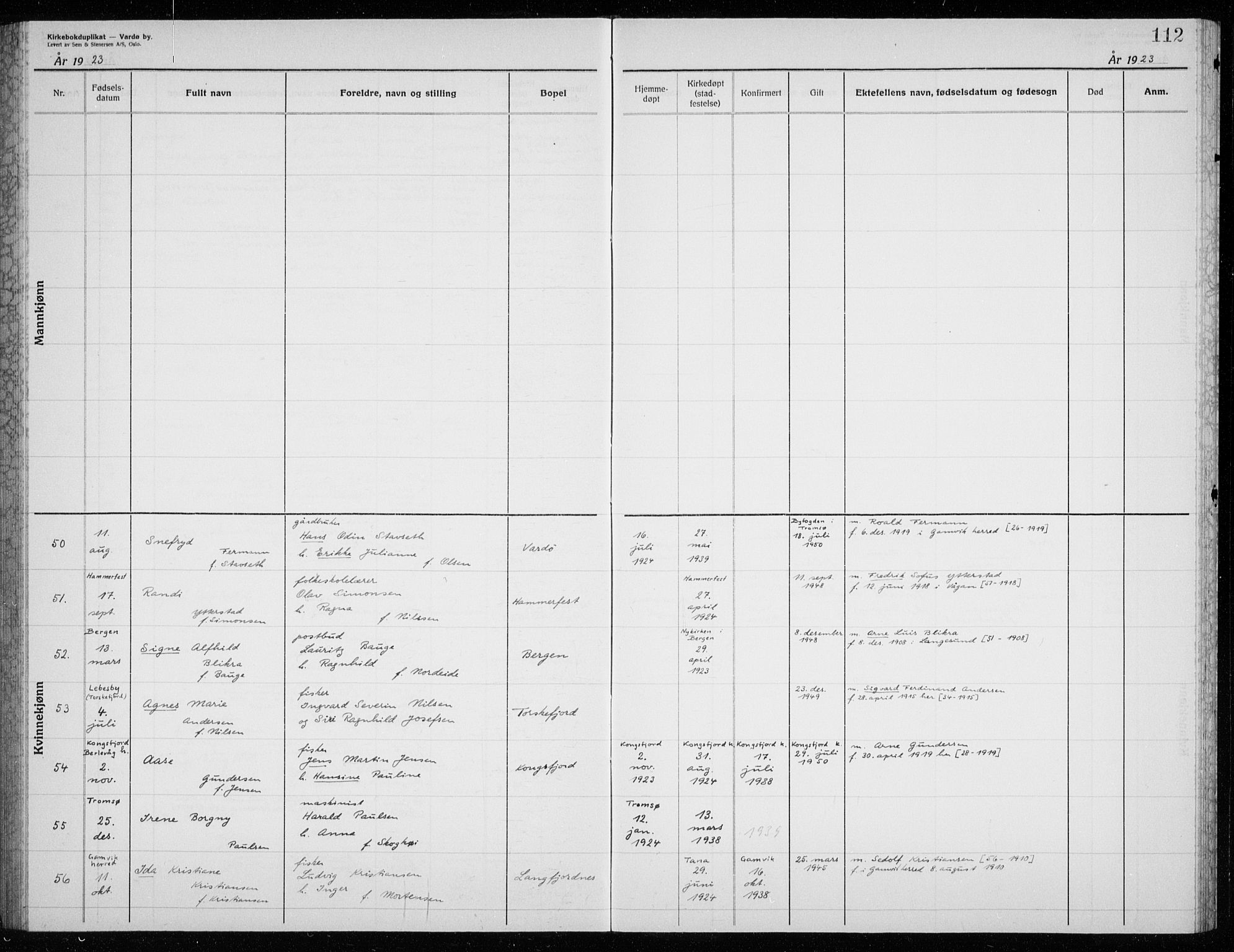 Vardø sokneprestkontor, AV/SATØ-S-1332/H/Hc/L0002kirkerekon: Other parish register no. 2, 1915-1929, p. 112