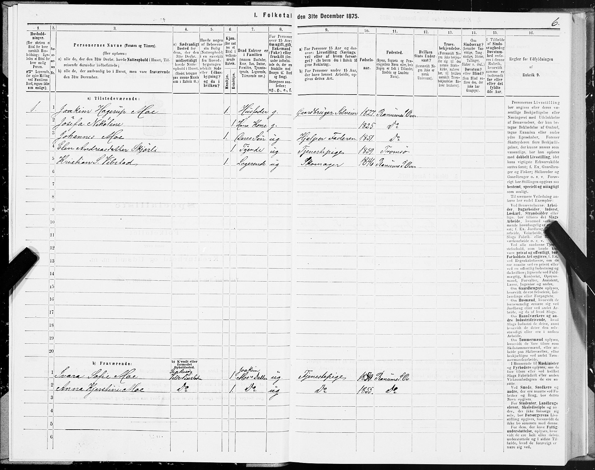 SAT, 1875 census for 1744P Overhalla, 1875, p. 1006