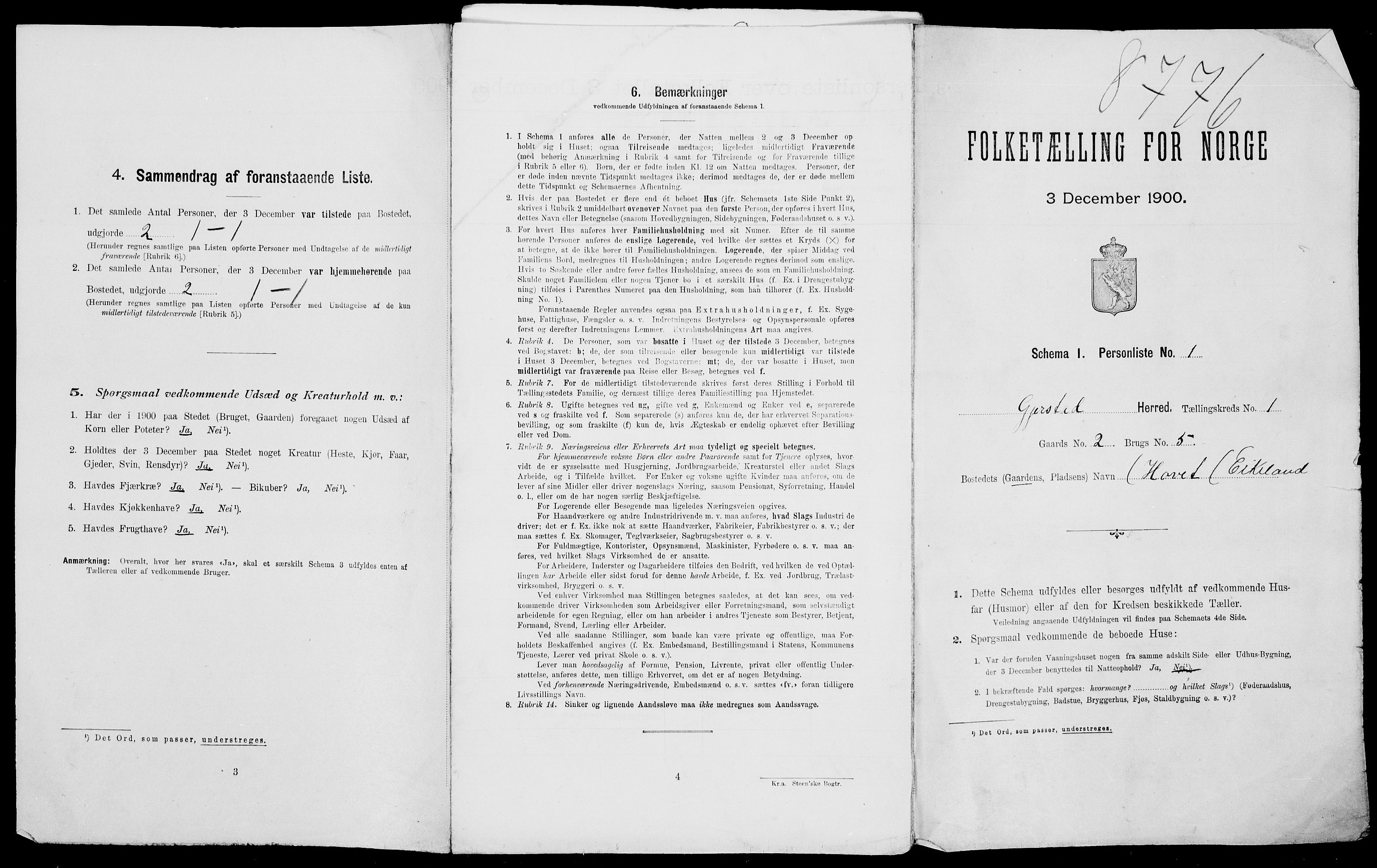 SAK, 1900 census for Gjerstad, 1900, p. 90