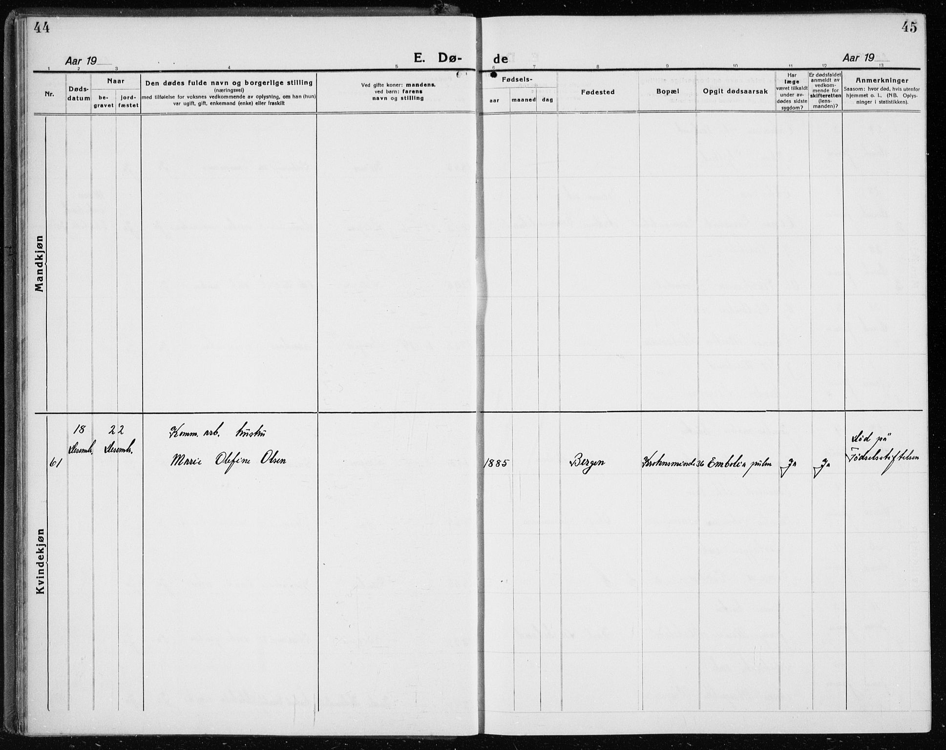 Årstad Sokneprestembete, AV/SAB-A-79301/H/Hab/L0025: Parish register (copy) no. D 2, 1922-1940, p. 44-45