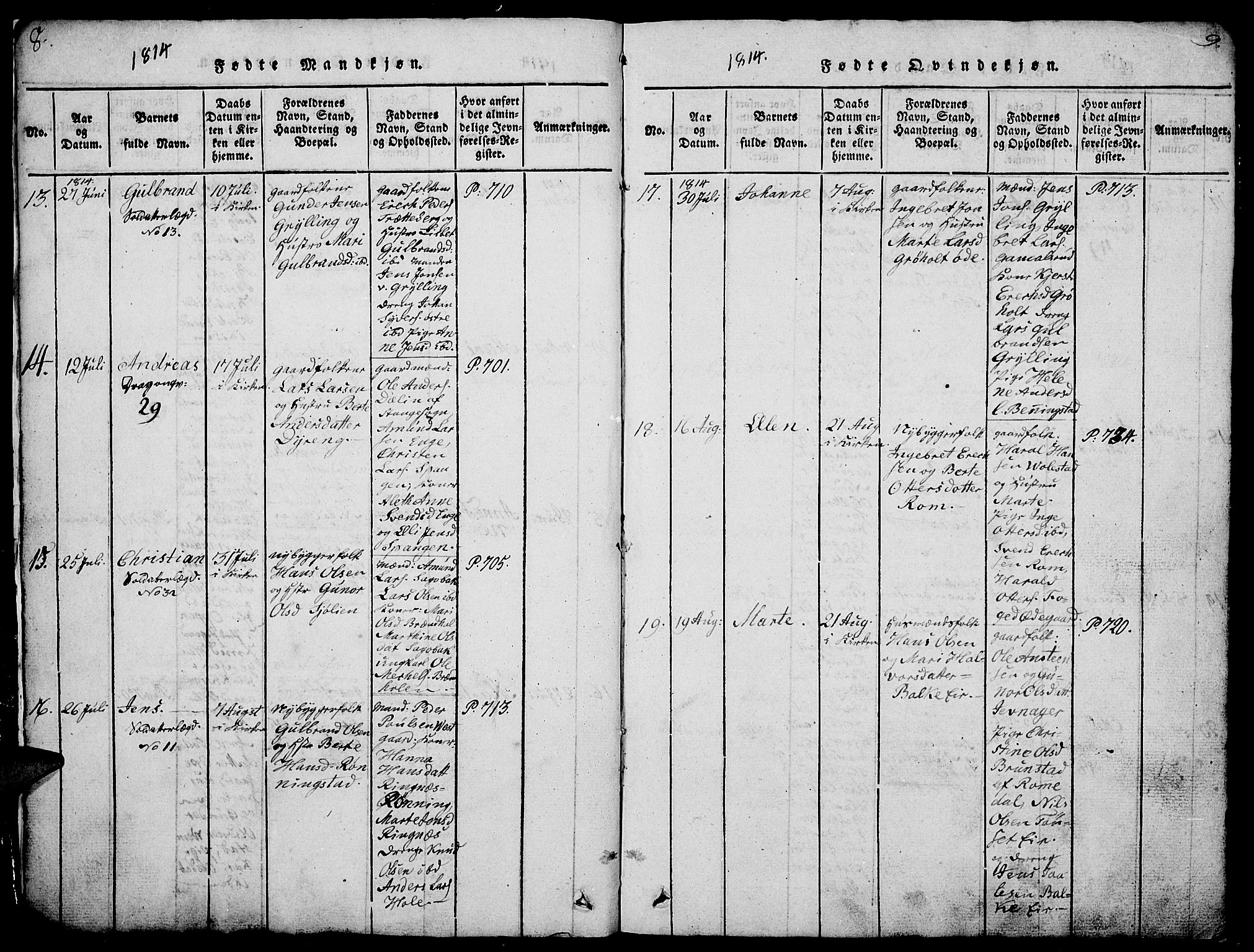 Løten prestekontor, AV/SAH-PREST-022/L/La/L0001: Parish register (copy) no. 1, 1812-1832, p. 8-9