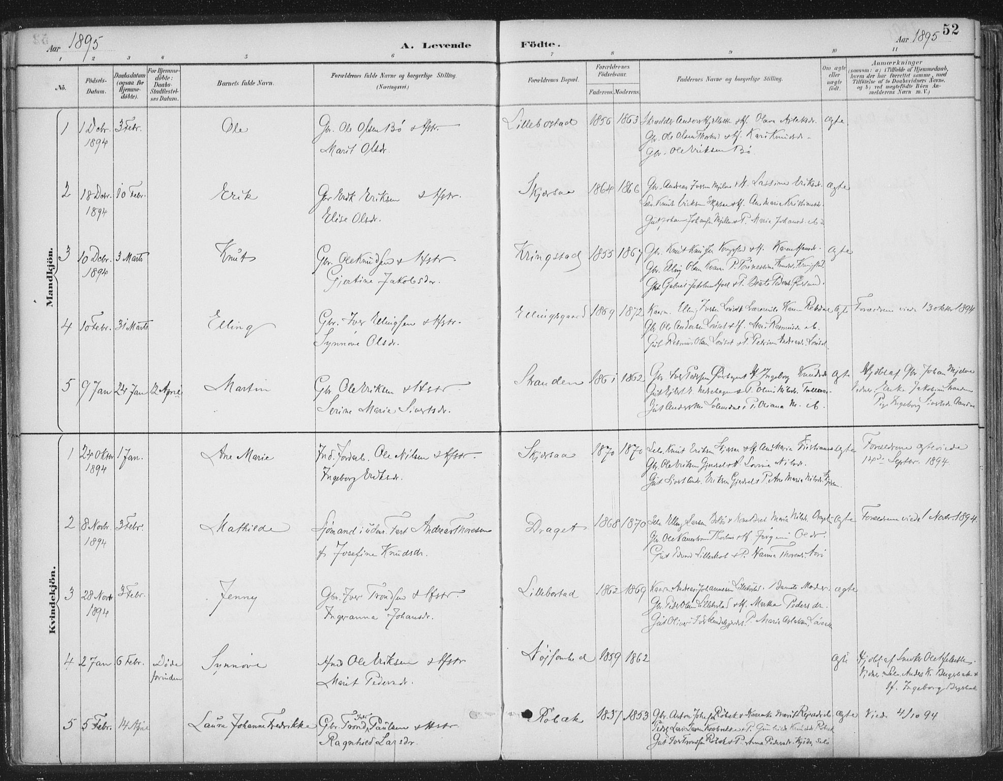 Ministerialprotokoller, klokkerbøker og fødselsregistre - Møre og Romsdal, SAT/A-1454/555/L0658: Parish register (official) no. 555A09, 1887-1917, p. 52