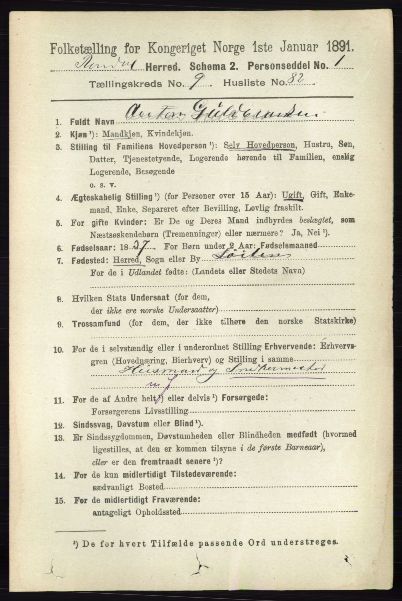 RA, 1891 census for 0416 Romedal, 1891, p. 4714