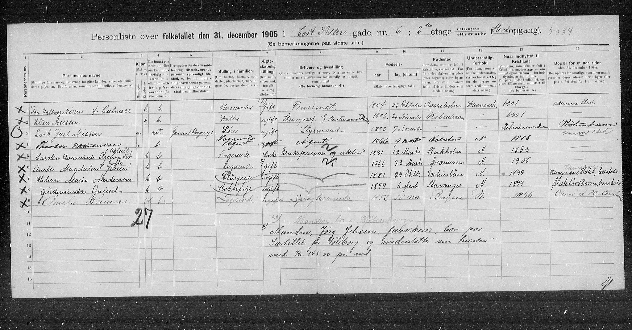 OBA, Municipal Census 1905 for Kristiania, 1905, p. 7272