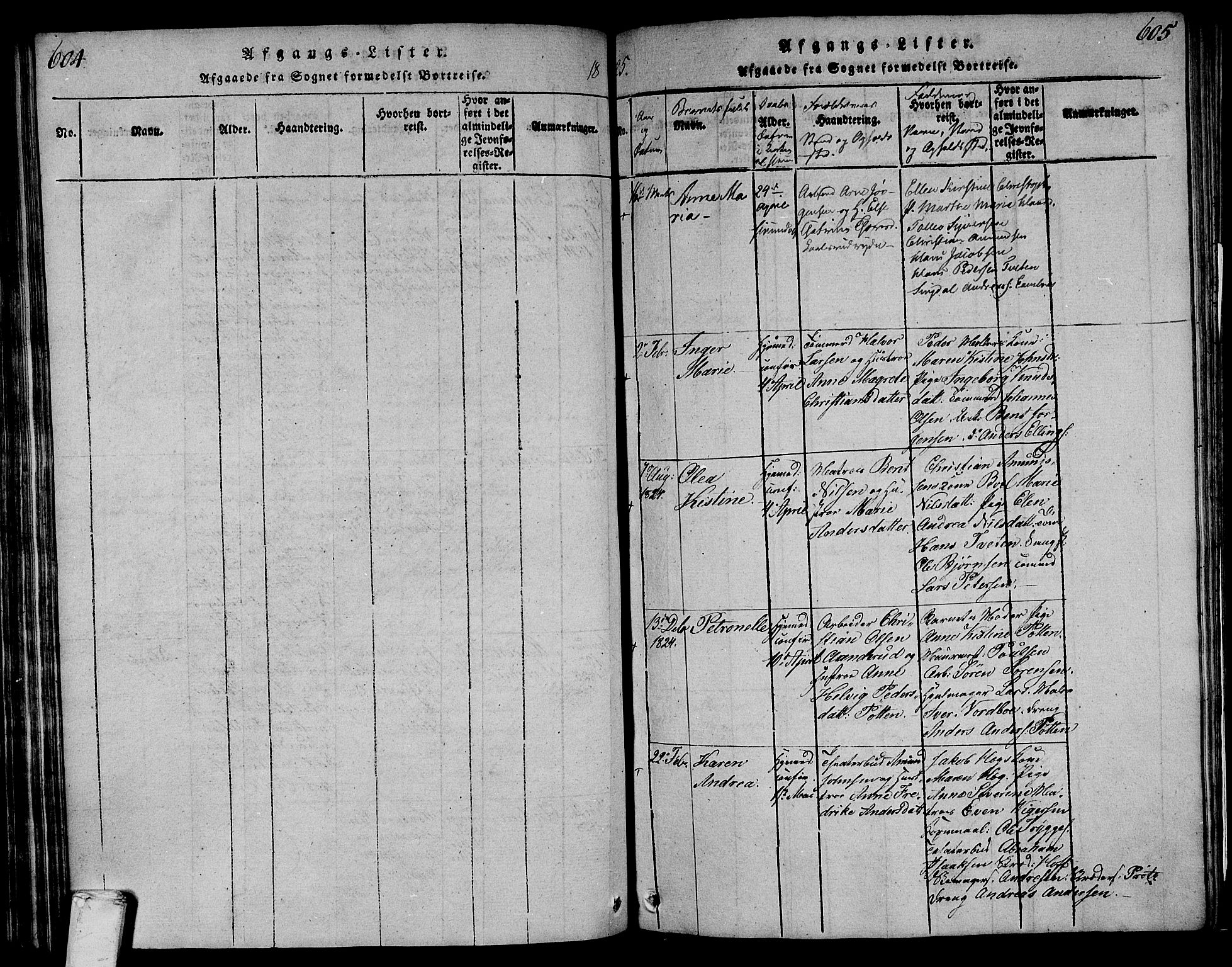 Larvik kirkebøker, AV/SAKO-A-352/F/Fa/L0001: Parish register (official) no. I 1, 1814-1825, p. 604-605