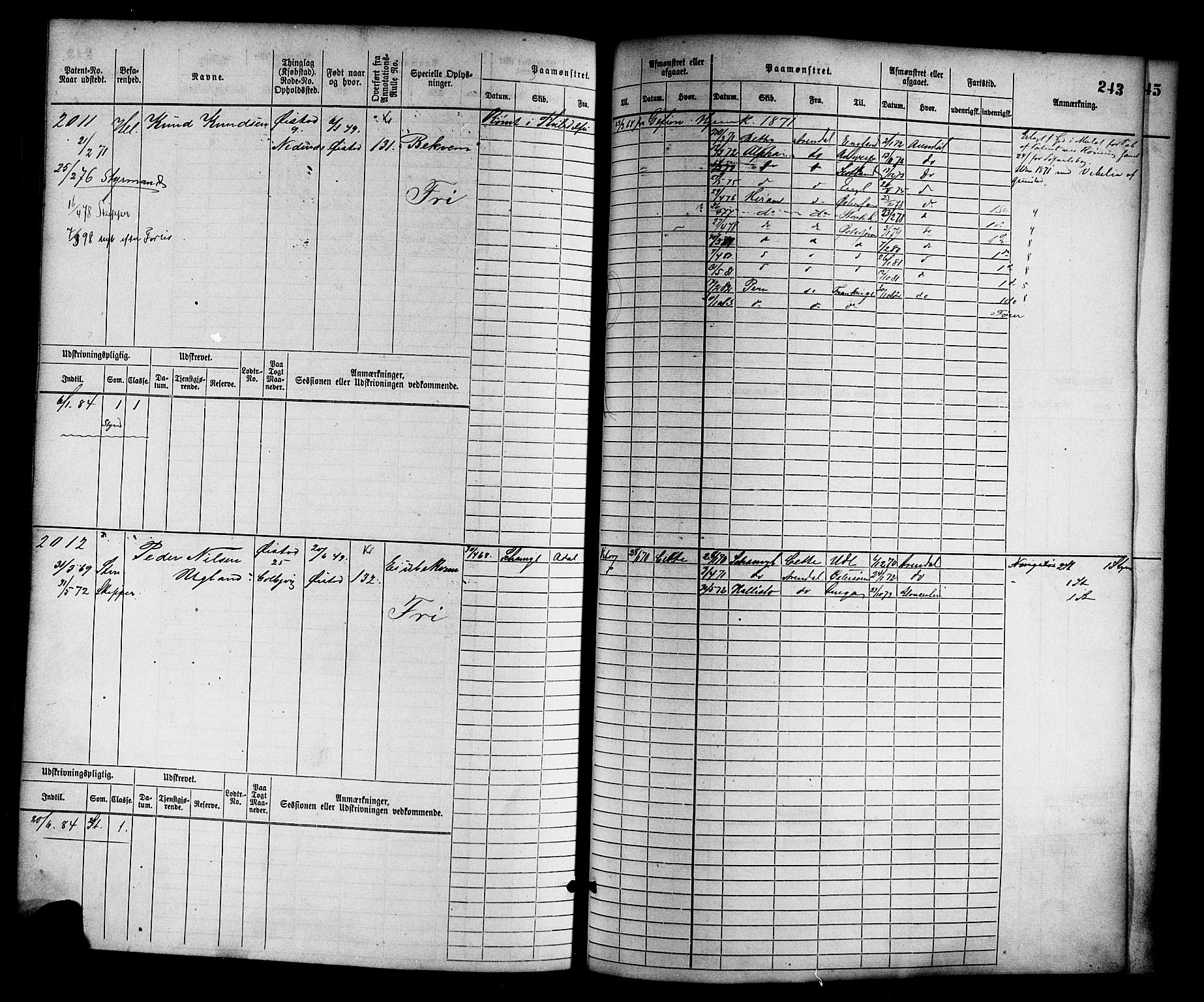 Arendal mønstringskrets, AV/SAK-2031-0012/F/Fb/L0012: Hovedrulle nr 1529-2290, S-10, 1868-1885, p. 253