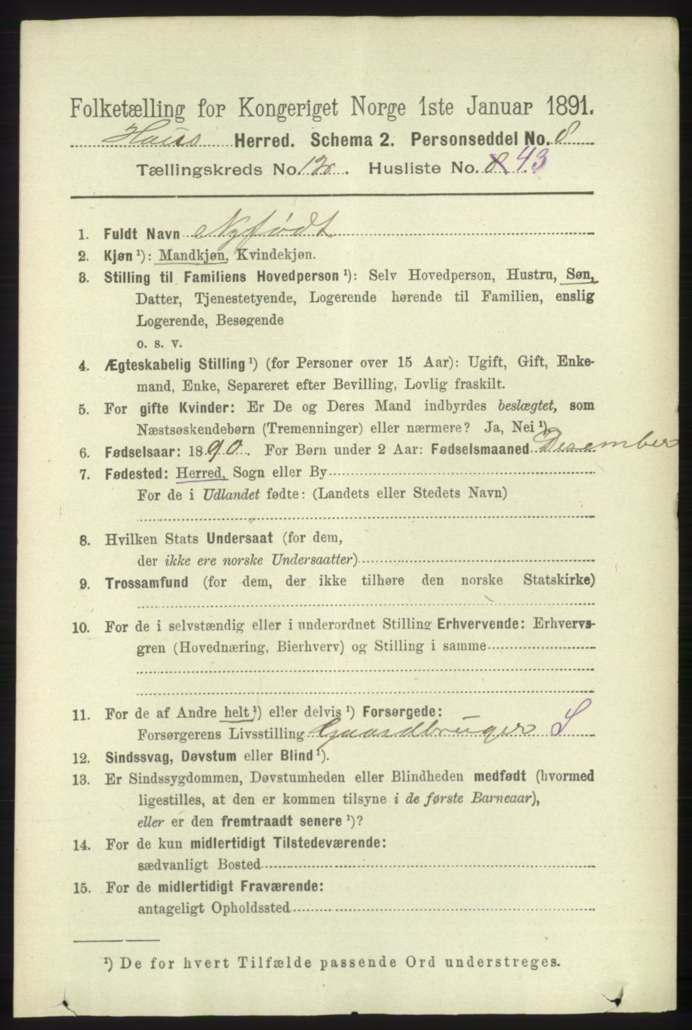 RA, 1891 census for 1250 Haus, 1891, p. 5511