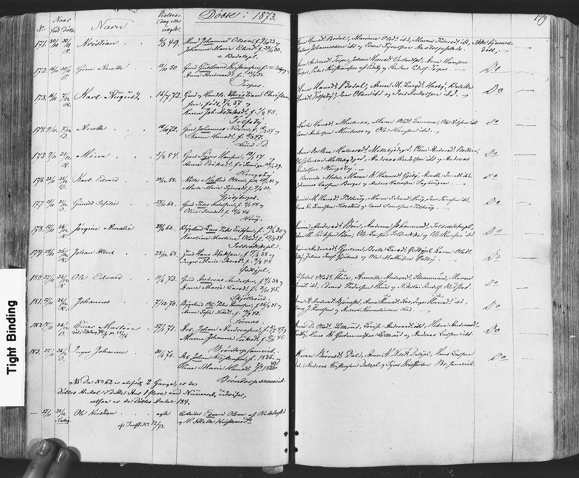 Rakkestad prestekontor Kirkebøker, AV/SAO-A-2008/F/Fa/L0011: Parish register (official) no. I 11, 1862-1877, p. 179