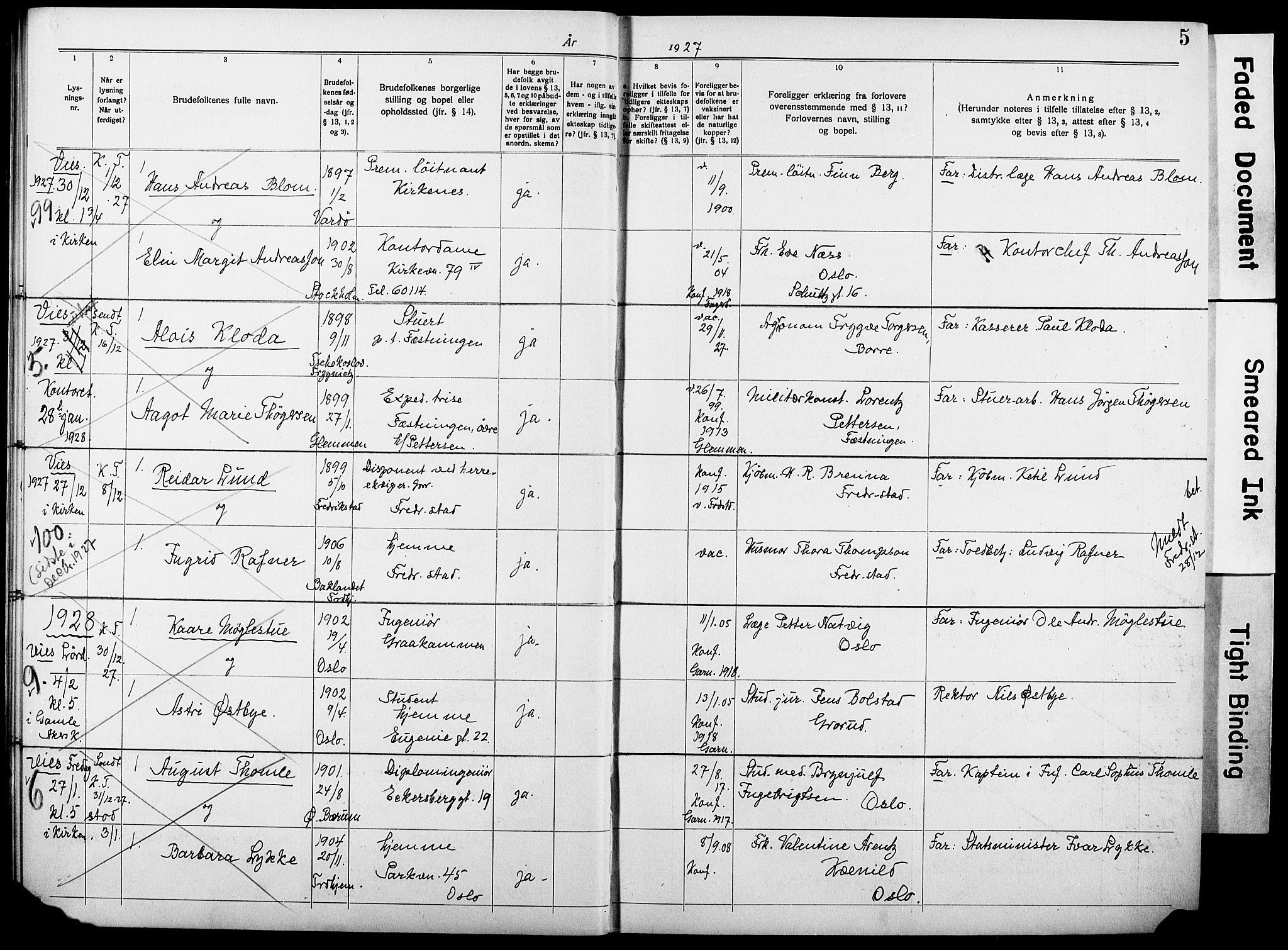 Garnisonsmenigheten Kirkebøker, AV/SAO-A-10846/H/Ha/L0010: Banns register no. I 10, 1922-1932, p. 5