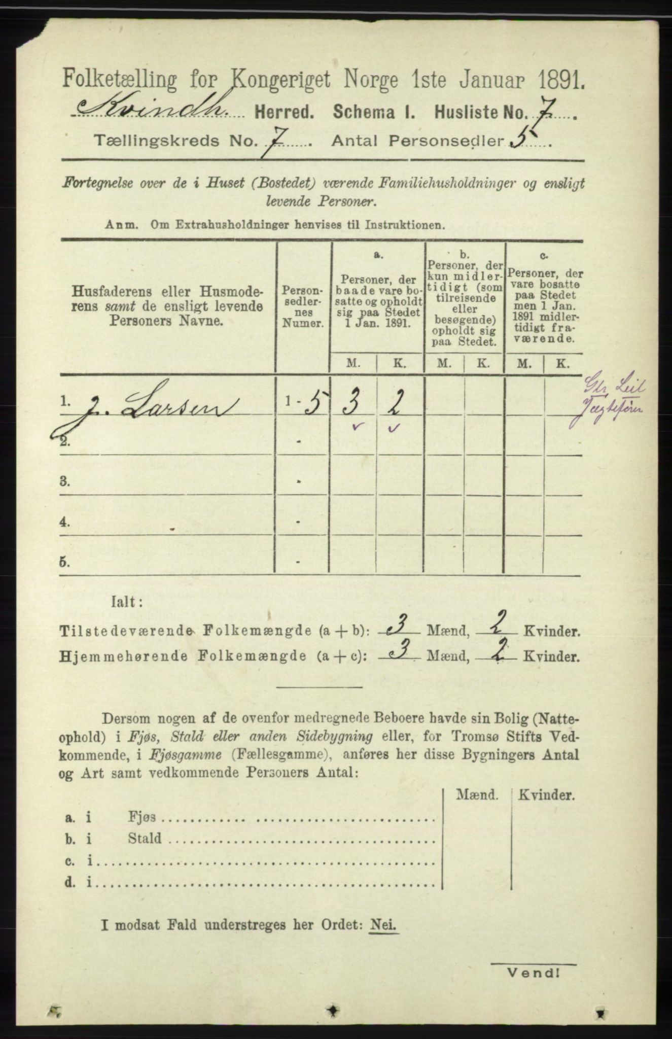 RA, 1891 census for 1224 Kvinnherad, 1891, p. 2382