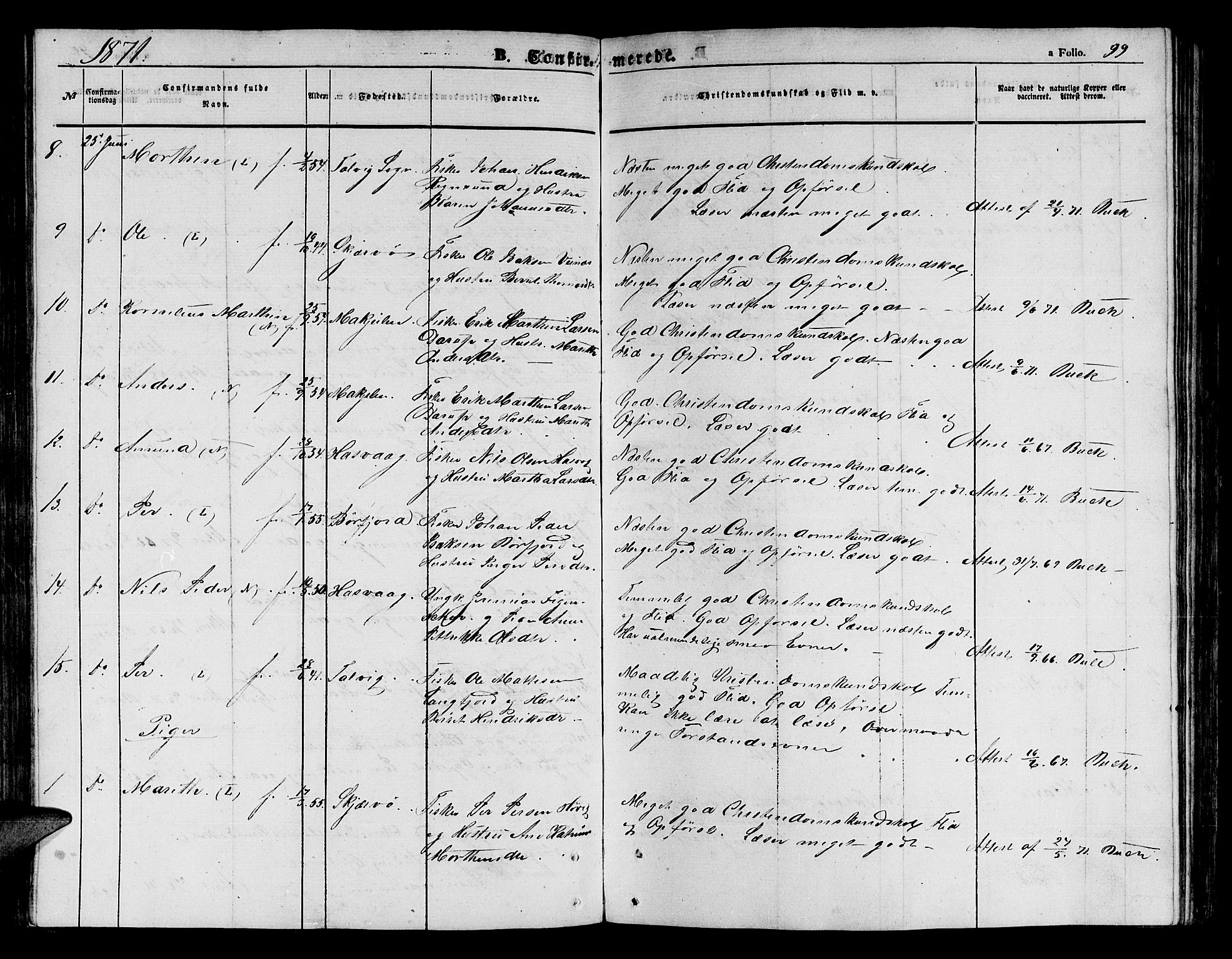 Loppa sokneprestkontor, AV/SATØ-S-1339/H/Hb/L0003klokker: Parish register (copy) no. 3, 1853-1880, p. 99