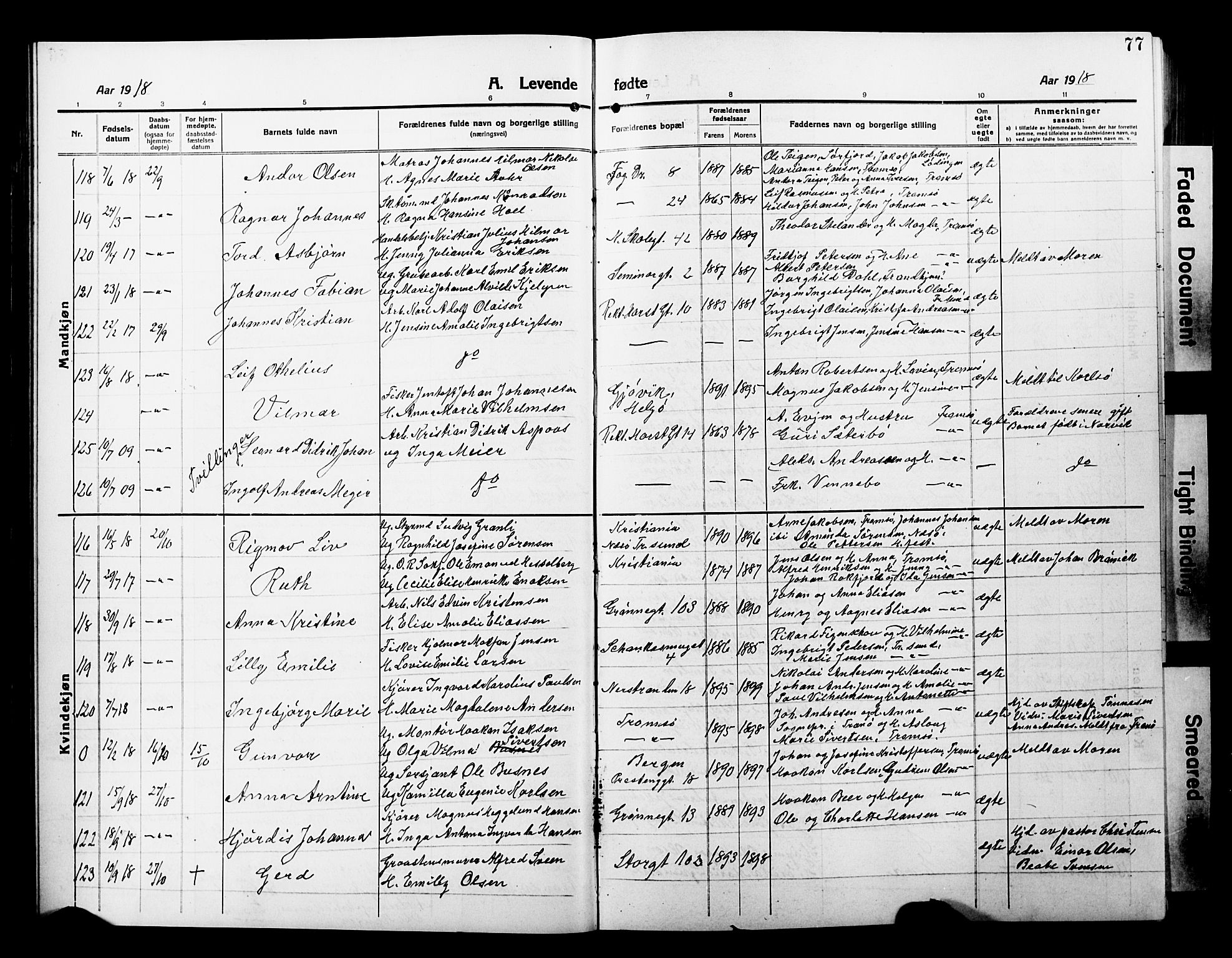 Tromsø sokneprestkontor/stiftsprosti/domprosti, AV/SATØ-S-1343/G/Gb/L0009klokker: Parish register (copy) no. 9, 1915-1925, p. 77