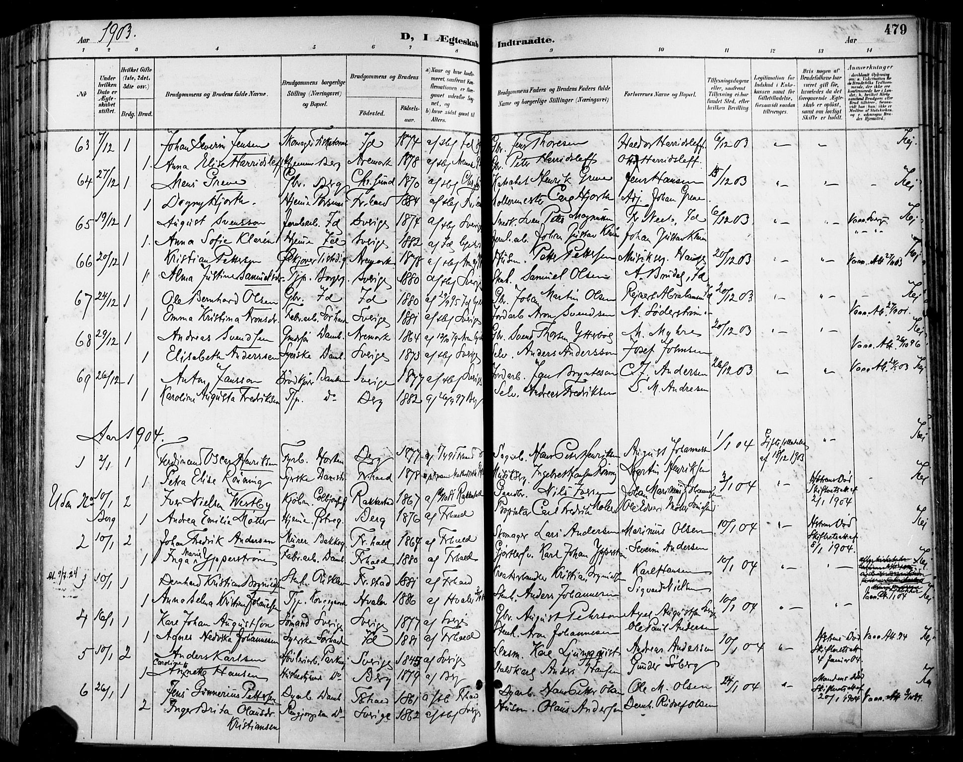 Halden prestekontor Kirkebøker, SAO/A-10909/F/Fa/L0013: Parish register (official) no. I 13, 1890-1906, p. 479