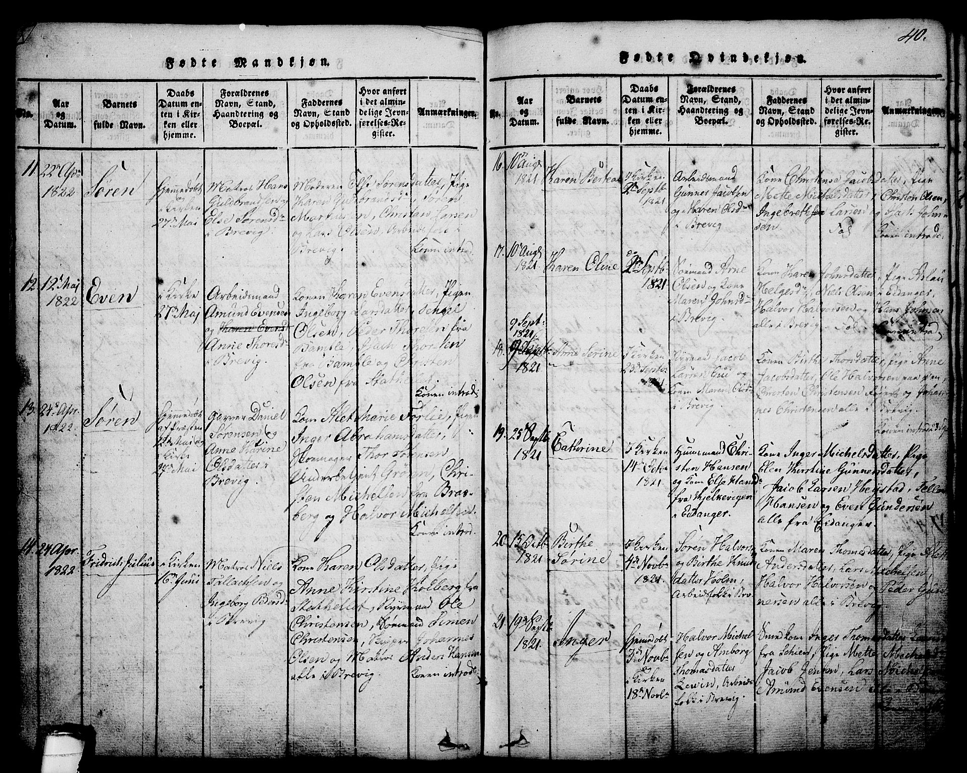 Brevik kirkebøker, AV/SAKO-A-255/G/Ga/L0001: Parish register (copy) no. 1, 1814-1845, p. 40