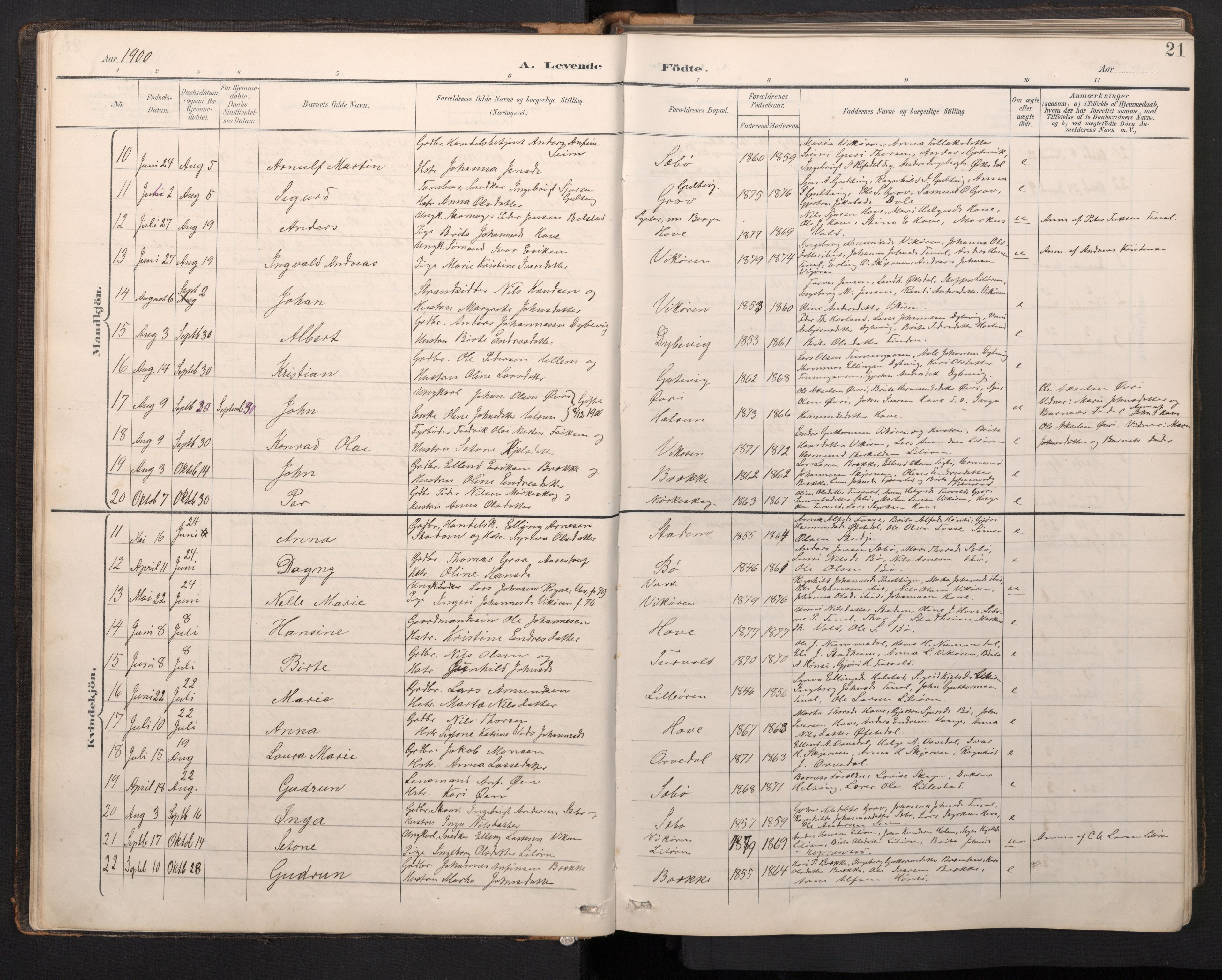 Vik sokneprestembete, AV/SAB-A-81501/H/Hab/Haba/L0004: Parish register (copy) no. A 4, 1895-1914, p. 20b-21a