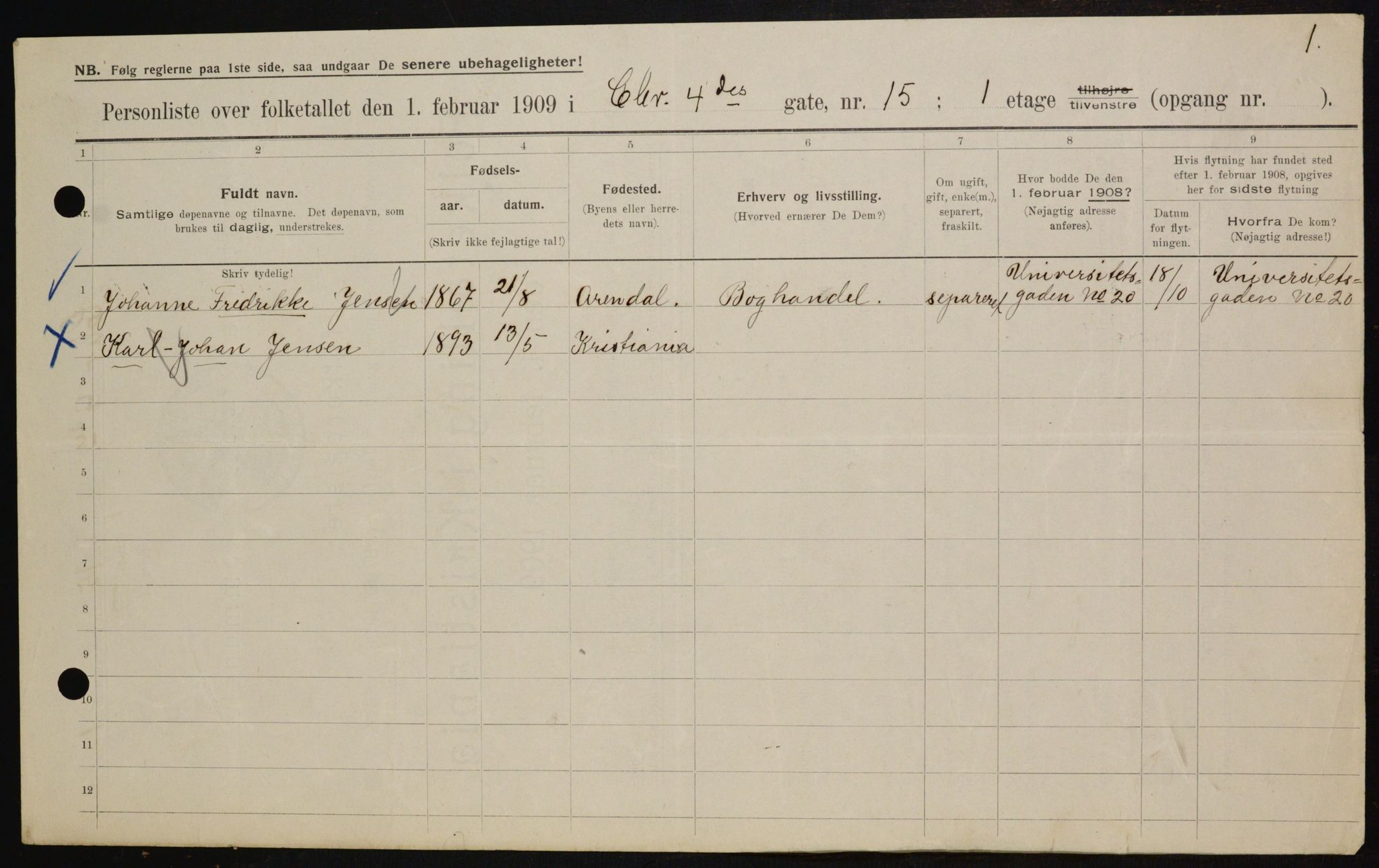 OBA, Municipal Census 1909 for Kristiania, 1909, p. 49713