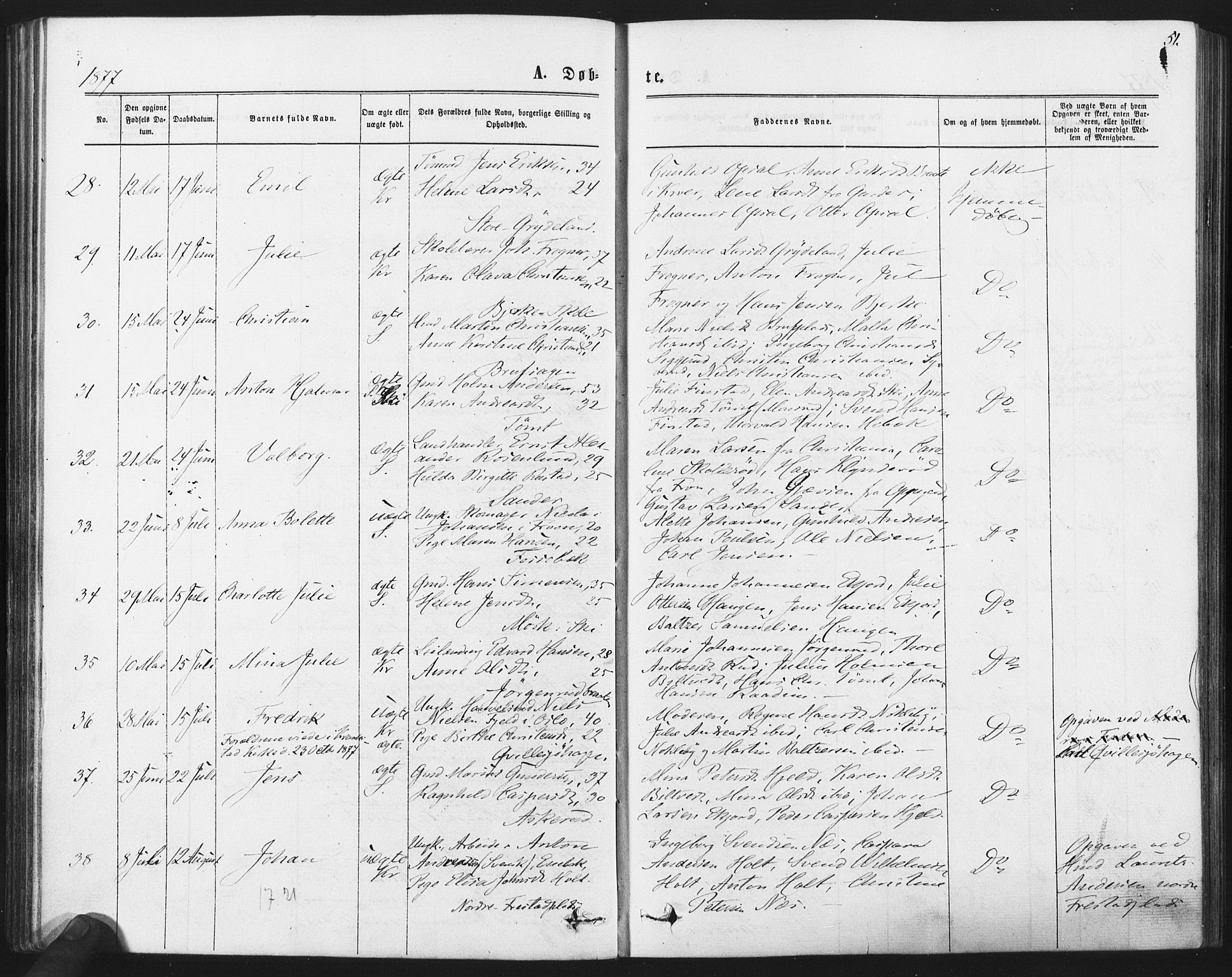 Kråkstad prestekontor Kirkebøker, SAO/A-10125a/F/Fa/L0008: Parish register (official) no. I 8, 1870-1879, p. 51