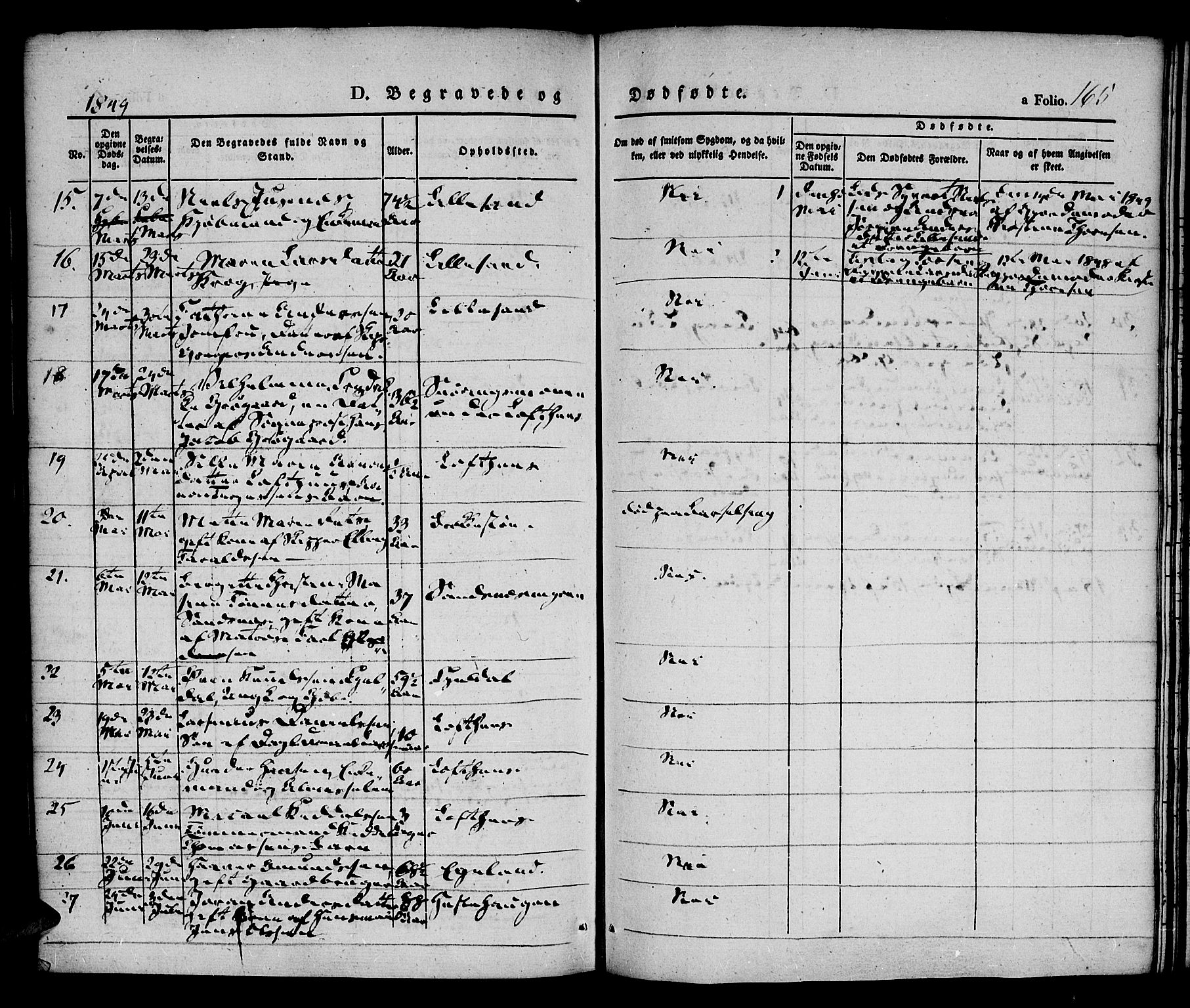 Vestre Moland sokneprestkontor, SAK/1111-0046/F/Fa/Fab/L0005: Parish register (official) no. A 5, 1841-1849, p. 165