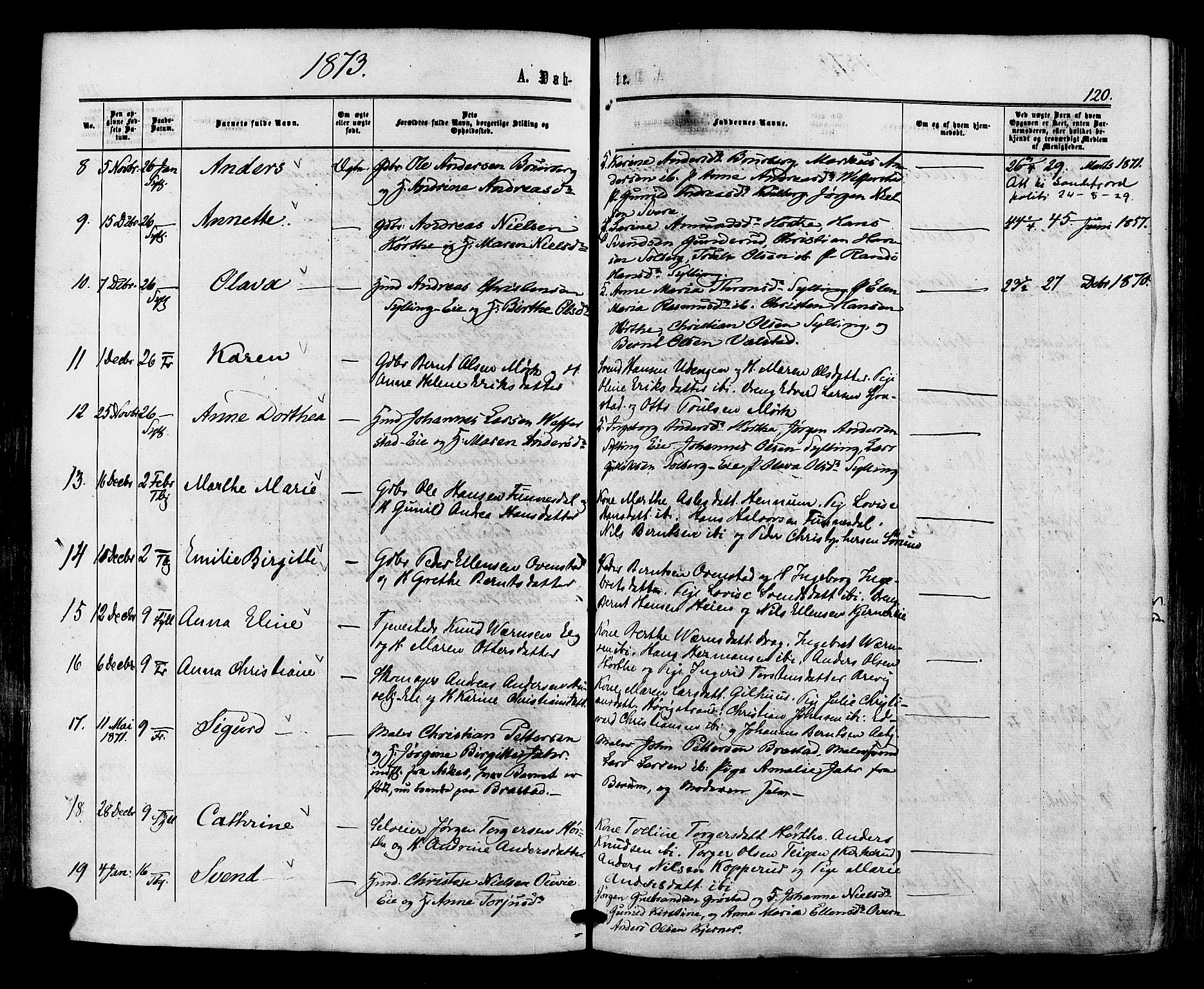 Lier kirkebøker, AV/SAKO-A-230/F/Fa/L0013: Parish register (official) no. I 13, 1865-1874, p. 120