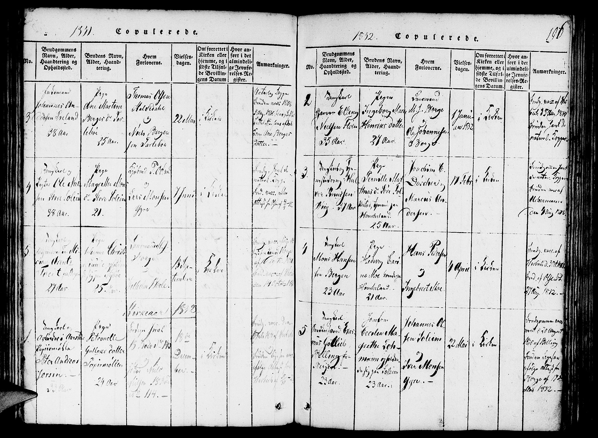 St. Jørgens hospital og Årstad sokneprestembete, SAB/A-99934: Parish register (official) no. A 3, 1815-1843, p. 196