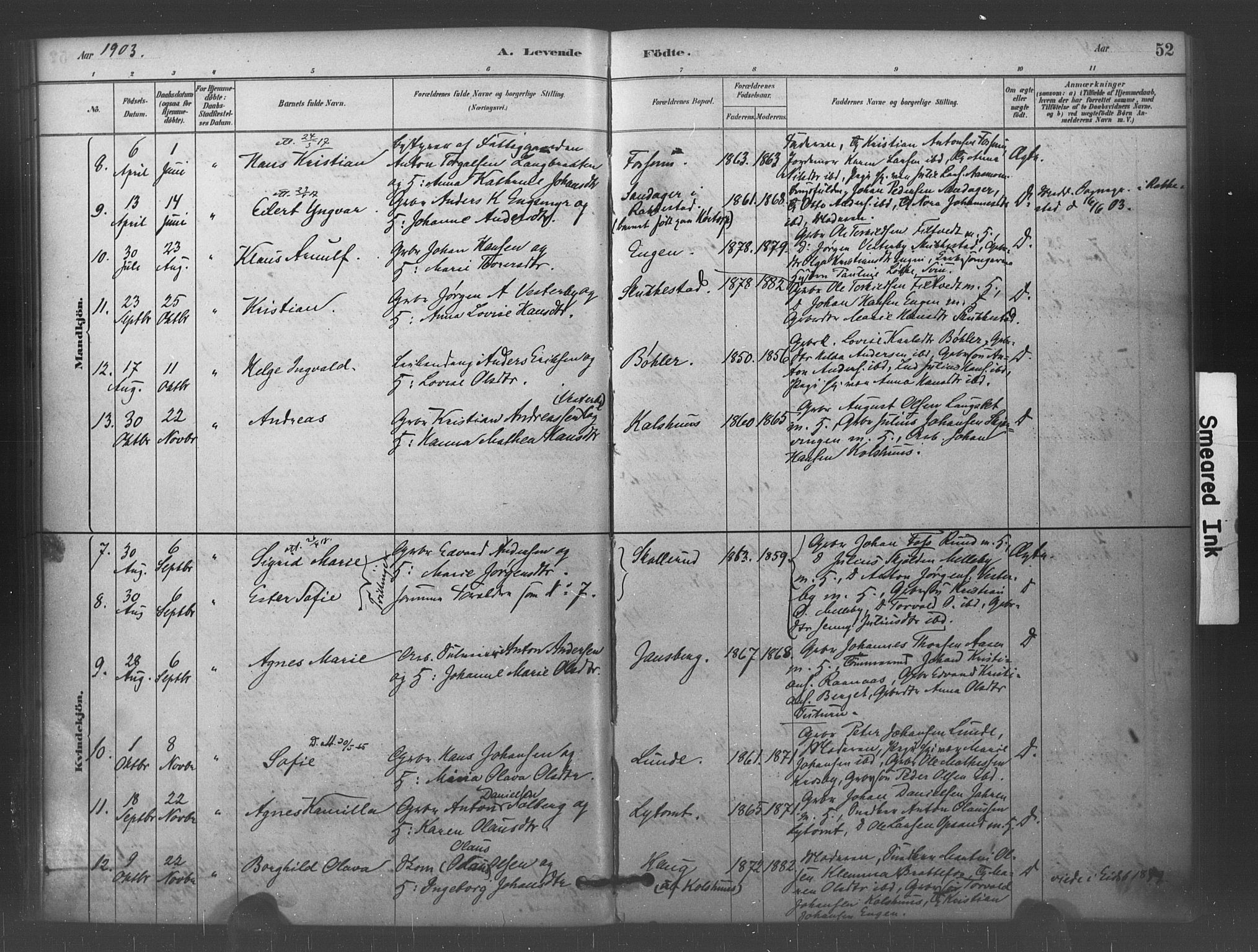 Eidsberg prestekontor Kirkebøker, AV/SAO-A-10905/F/Fc/L0001: Parish register (official) no. III 1, 1879-1905, p. 52