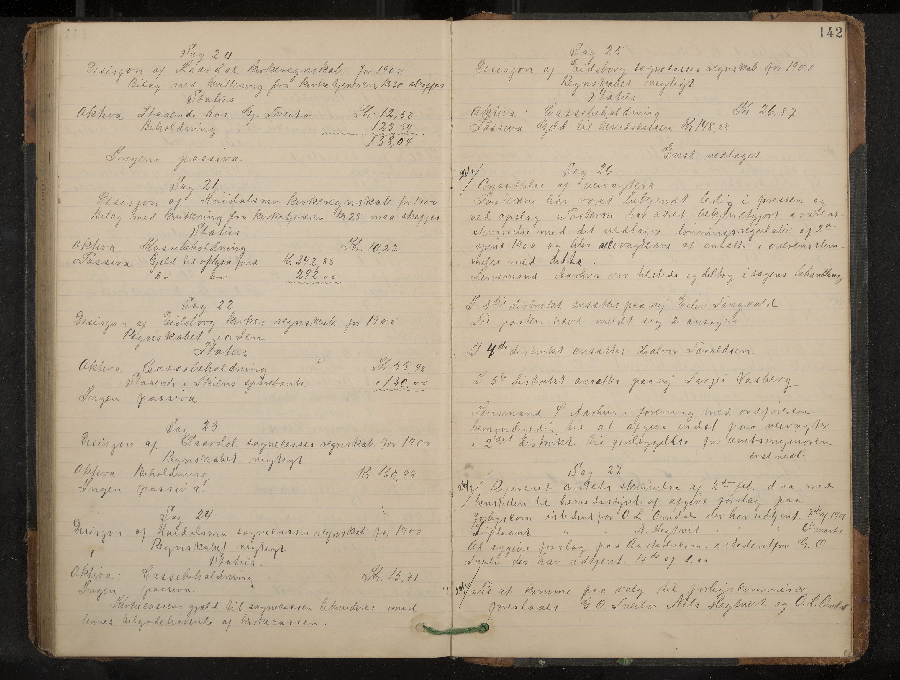 Lårdal formannskap og sentraladministrasjon, IKAK/0833021/A/L0003: Møtebok, 1893-1901, p. 142