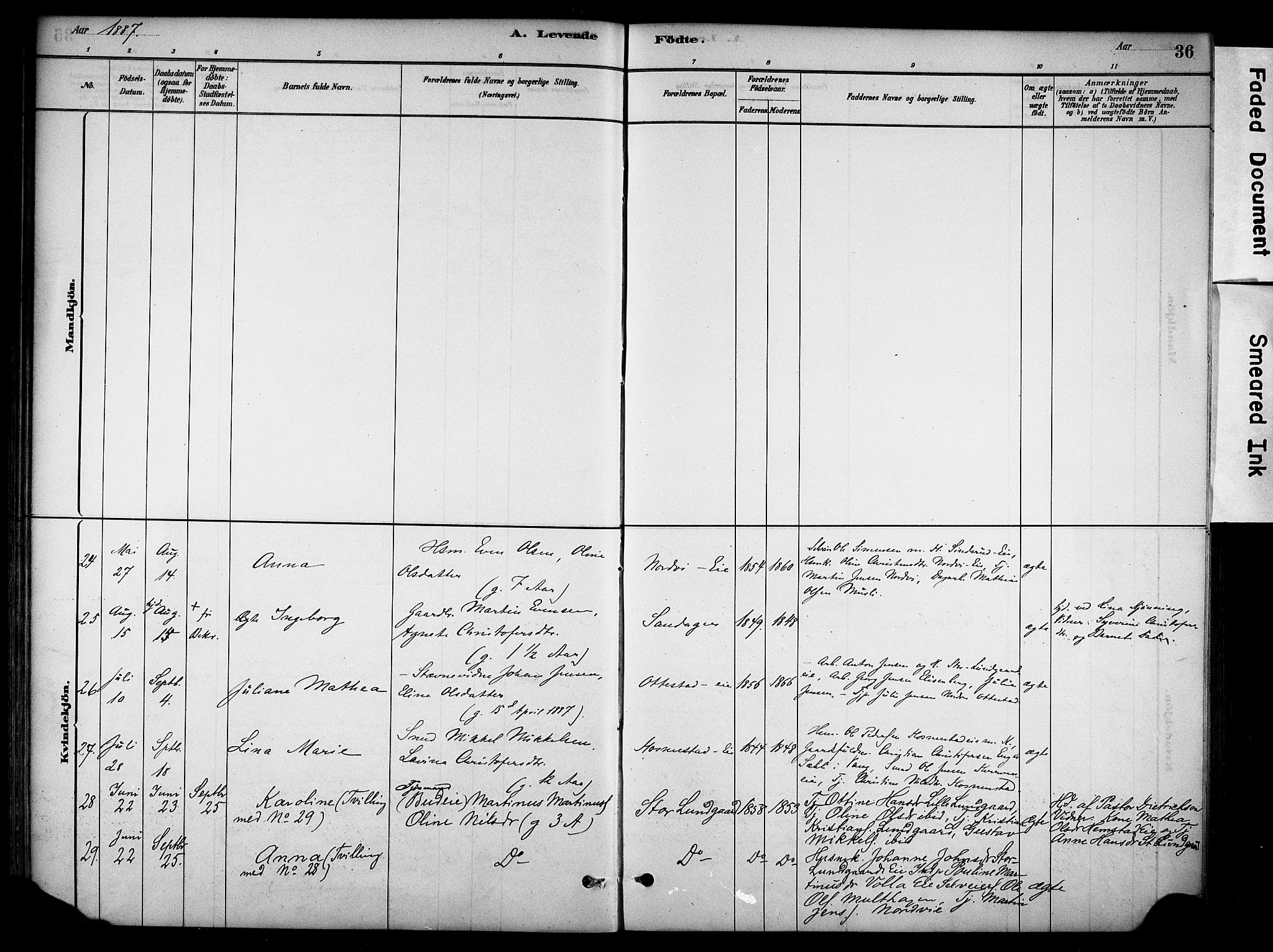 Stange prestekontor, SAH/PREST-002/K/L0019: Parish register (official) no. 19, 1880-1891, p. 36