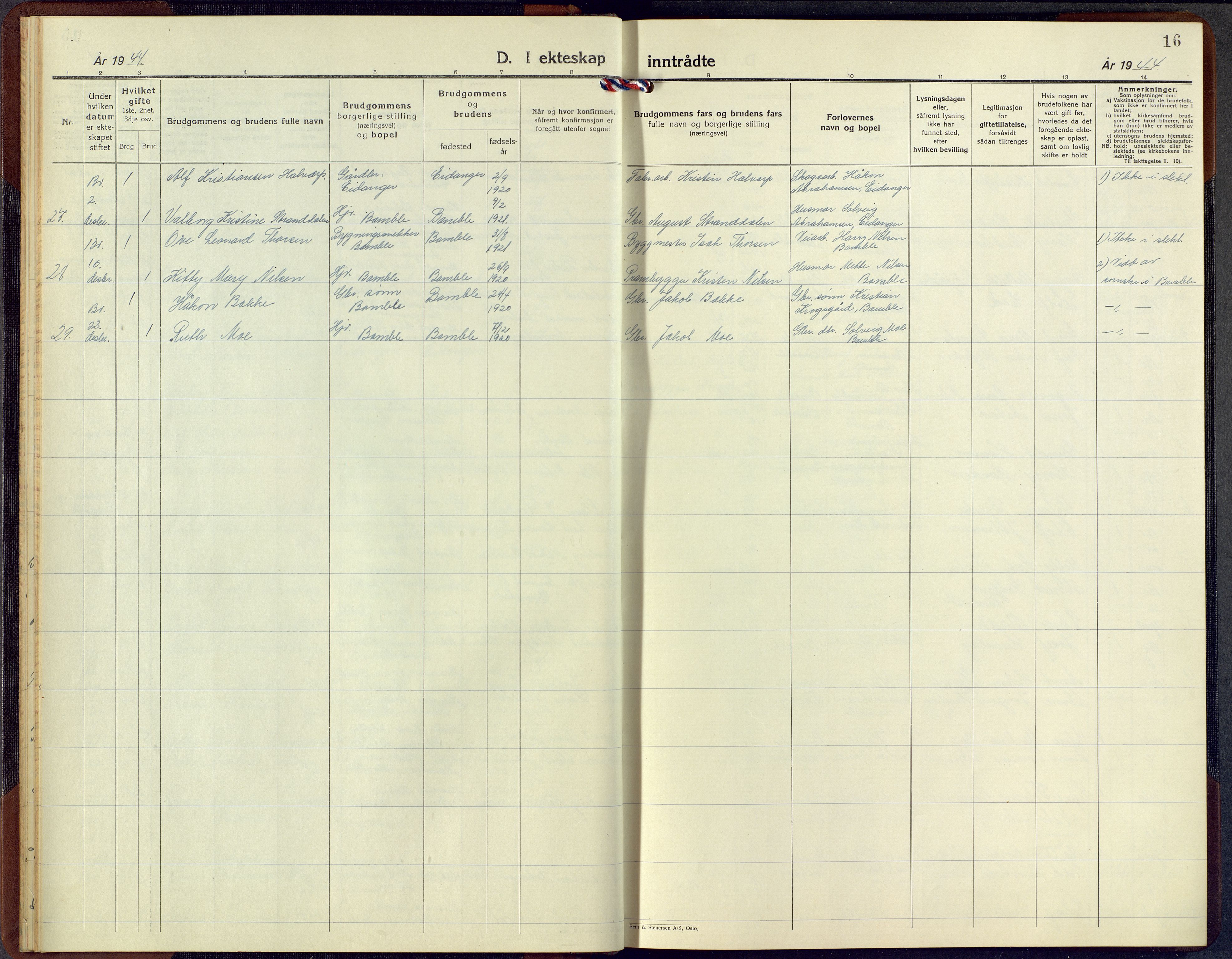 Bamble kirkebøker, SAKO/A-253/G/Ga/L0013: Parish register (copy) no. I 13, 1941-1949, p. 16