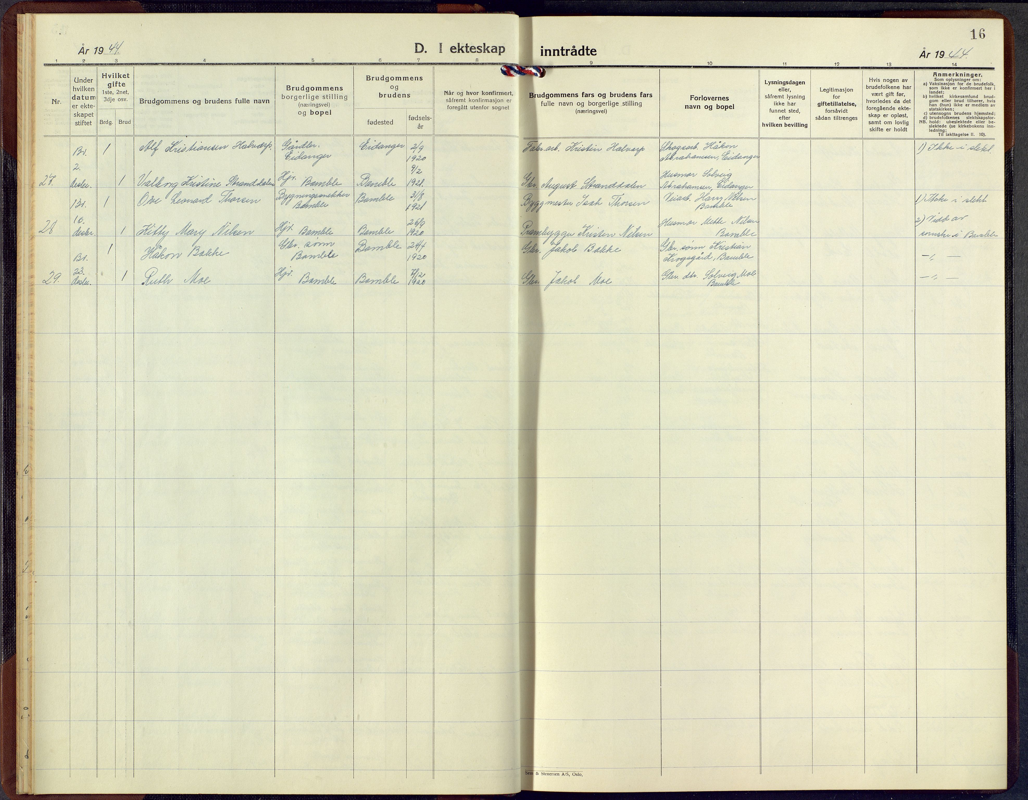 Bamble kirkebøker, AV/SAKO-A-253/G/Ga/L0013: Parish register (copy) no. I 13, 1941-1949, p. 16