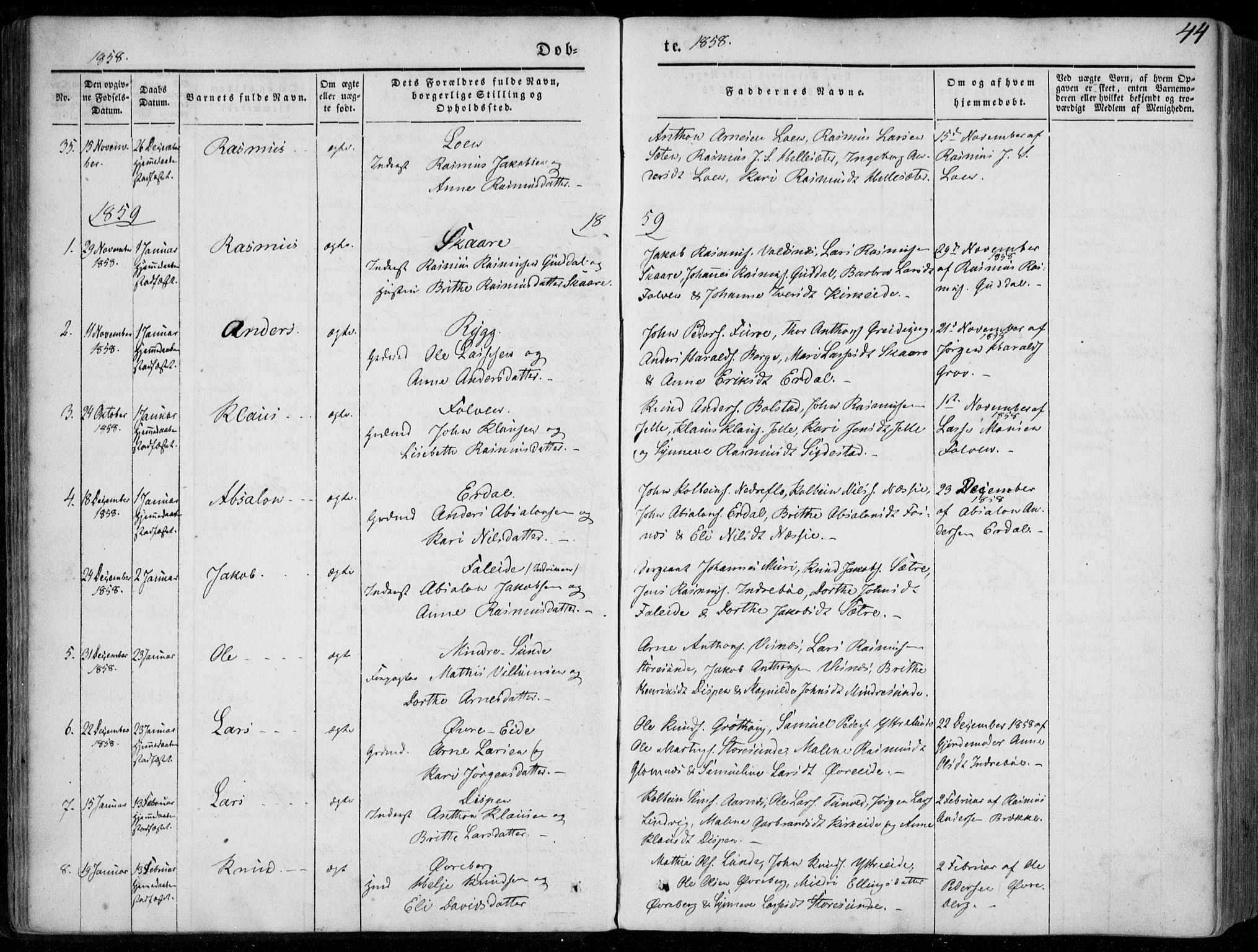 Stryn Sokneprestembete, SAB/A-82501: Parish register (official) no. A 2, 1844-1861, p. 44