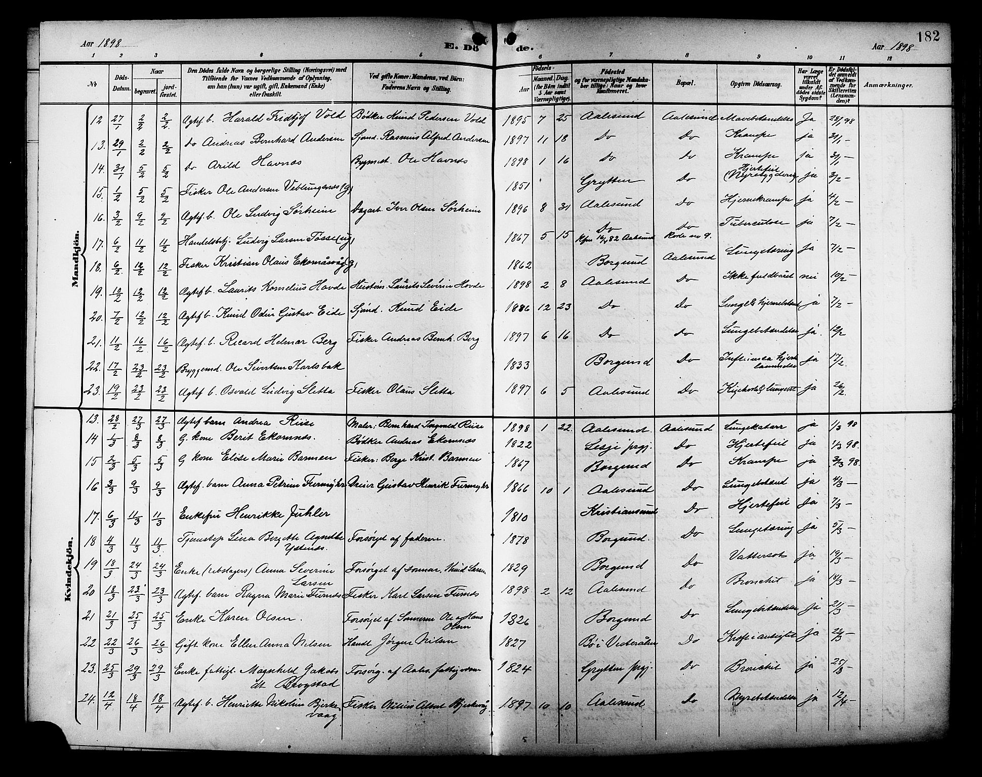 Ministerialprotokoller, klokkerbøker og fødselsregistre - Møre og Romsdal, AV/SAT-A-1454/529/L0469: Parish register (copy) no. 529C06, 1898-1906, p. 182