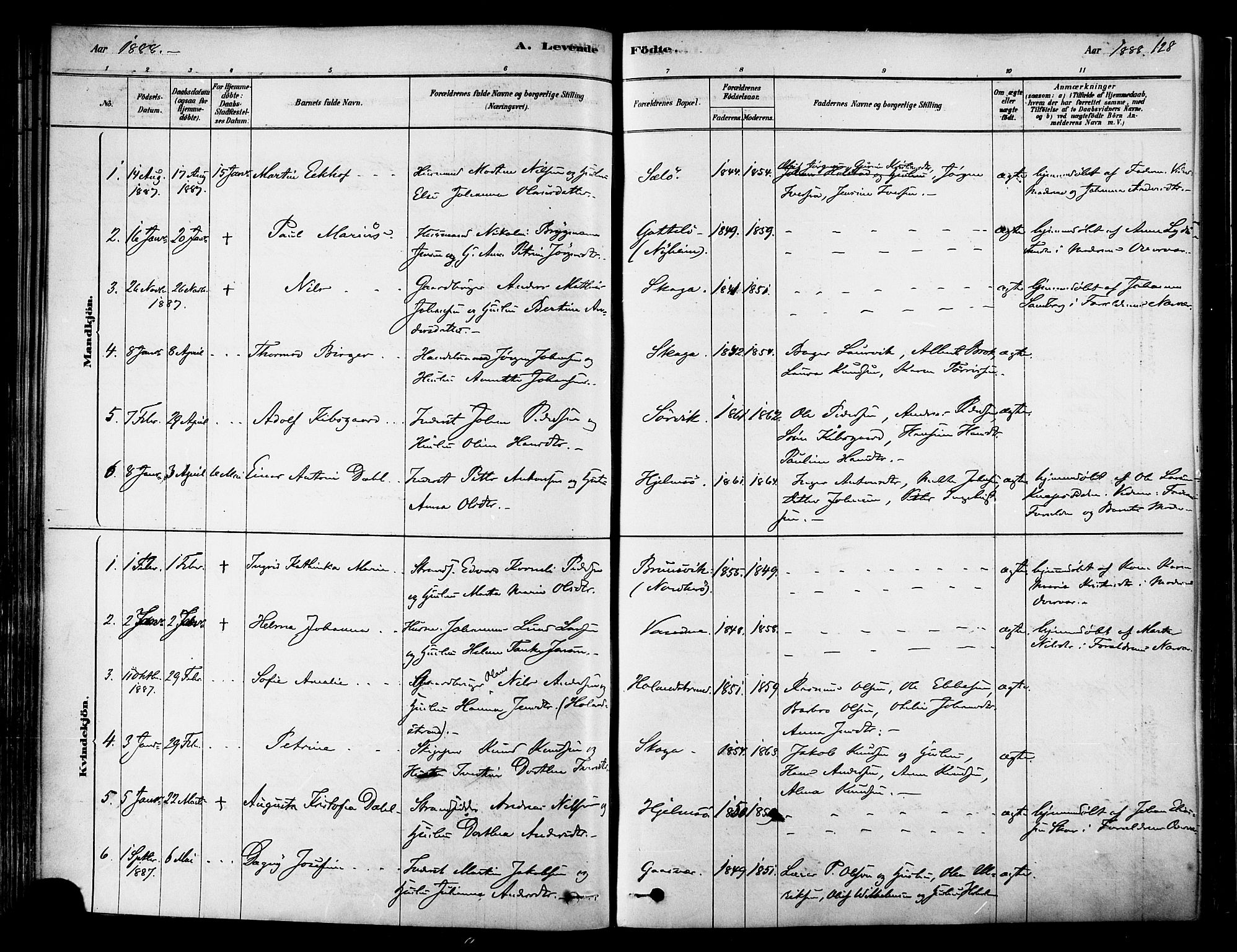 Ministerialprotokoller, klokkerbøker og fødselsregistre - Nordland, AV/SAT-A-1459/834/L0507: Parish register (official) no. 834A05, 1878-1892, p. 128