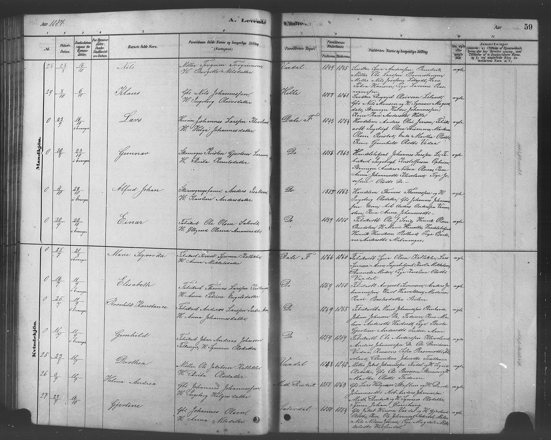 Bruvik Sokneprestembete, AV/SAB-A-74701/H/Hab: Parish register (copy) no. A 1, 1878-1907, p. 59