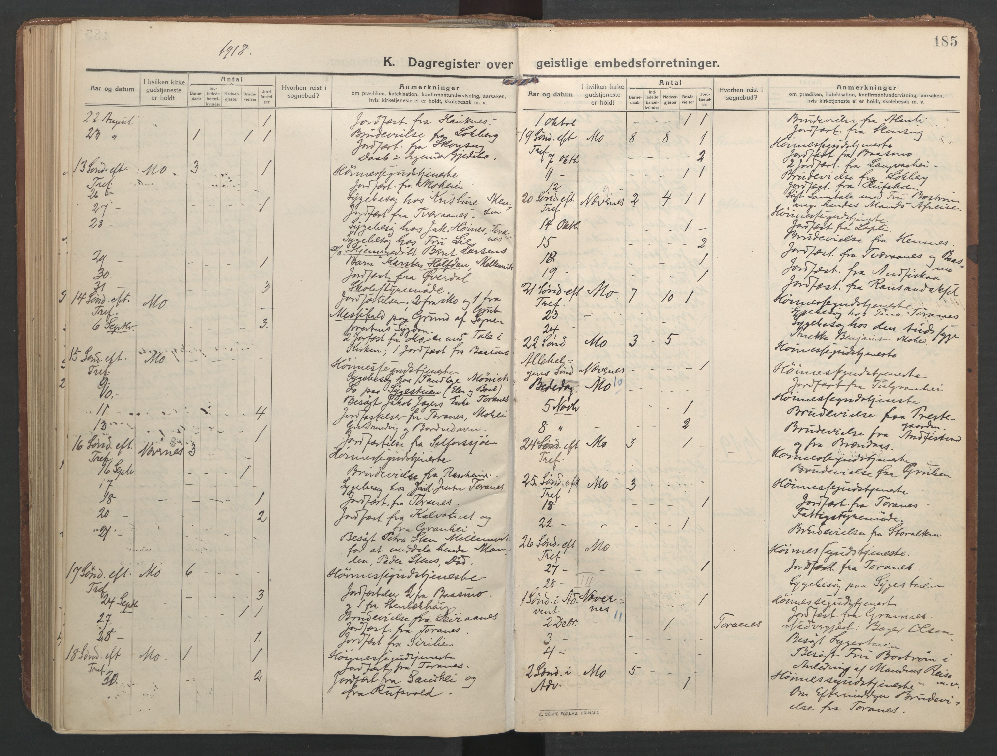 Ministerialprotokoller, klokkerbøker og fødselsregistre - Nordland, SAT/A-1459/827/L0405: Parish register (official) no. 827A17, 1912-1925, p. 185