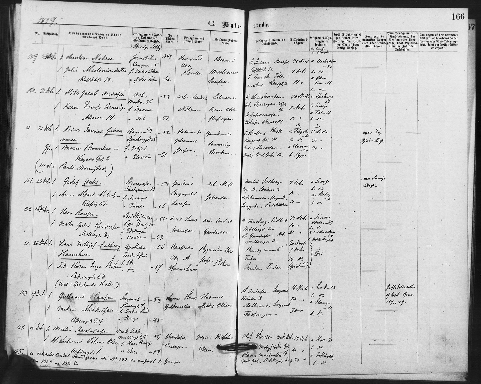 Trefoldighet prestekontor Kirkebøker, SAO/A-10882/F/Fc/L0002: Parish register (official) no. III 2, 1874-1881, p. 166