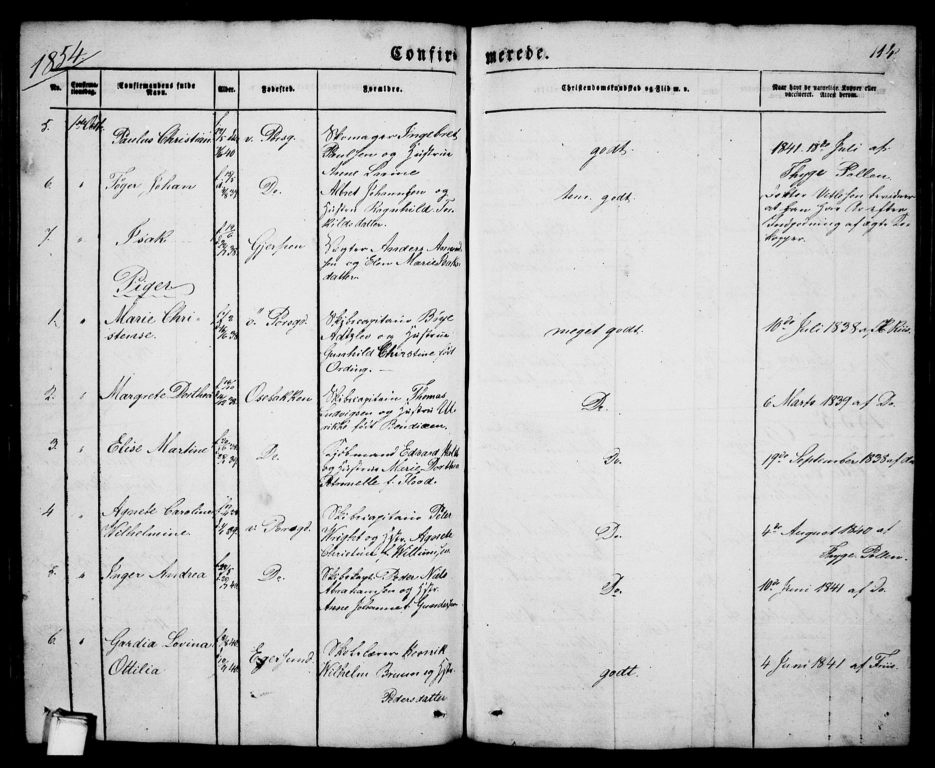 Porsgrunn kirkebøker , SAKO/A-104/G/Ga/L0002: Parish register (copy) no. I 2, 1847-1877, p. 114