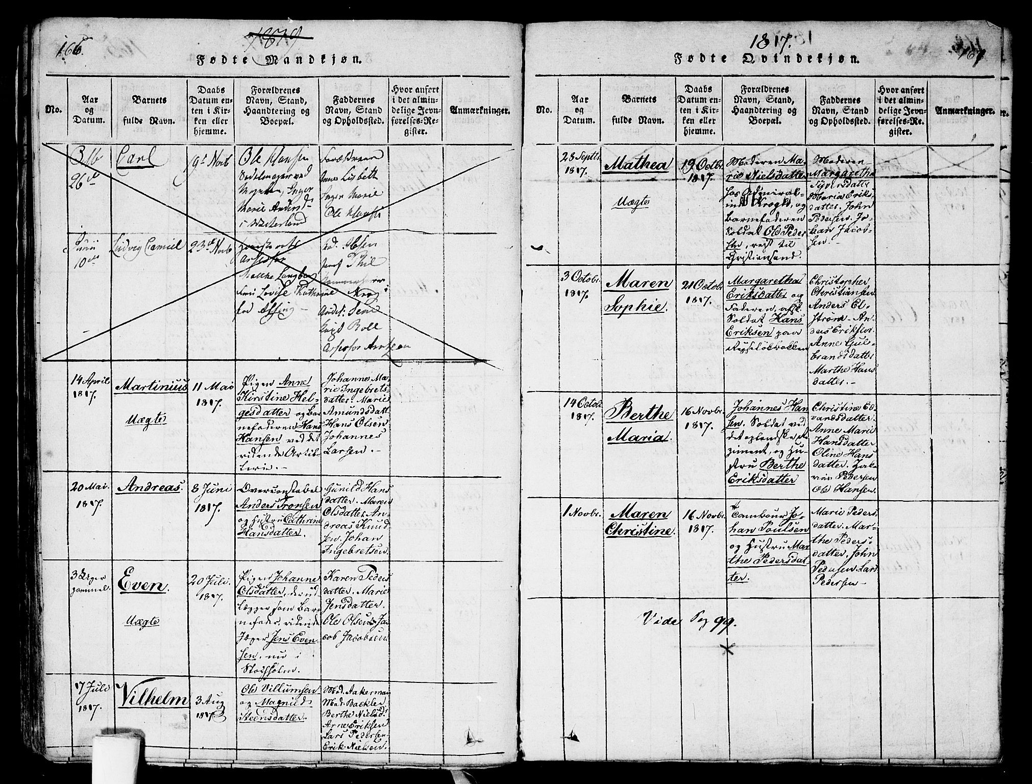 Garnisonsmenigheten Kirkebøker, AV/SAO-A-10846/G/Ga/L0003: Parish register (copy) no. 3, 1815-1819, p. 166-167