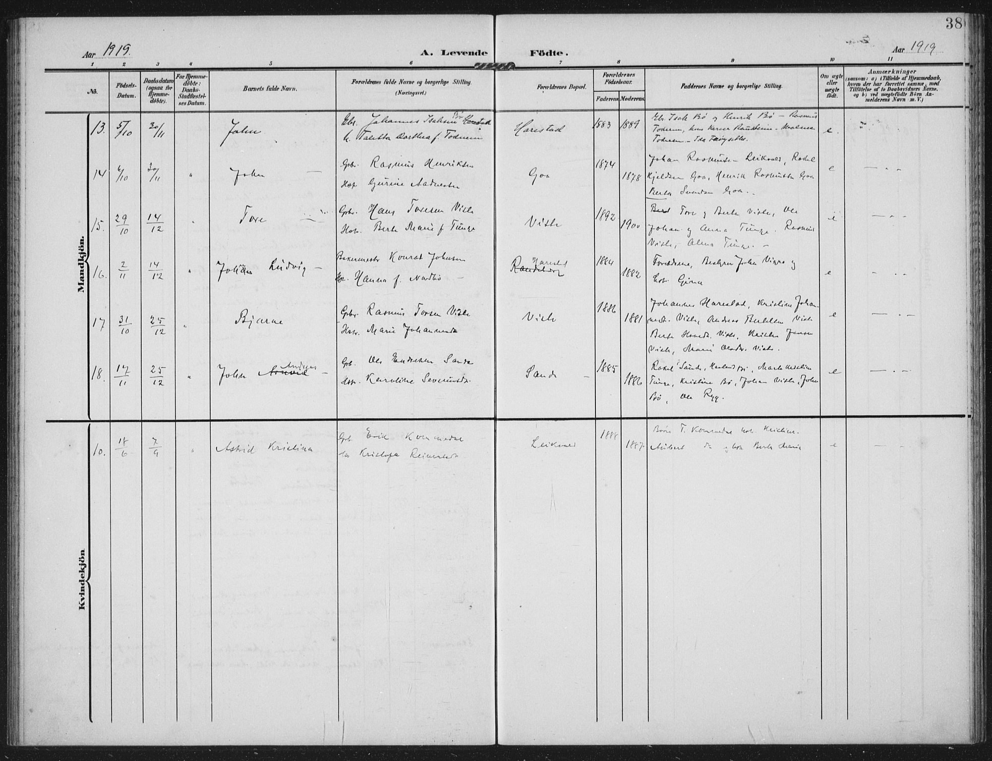 Hetland sokneprestkontor, AV/SAST-A-101826/30/30BA: Parish register (official) no. A 14, 1905-1919, p. 38