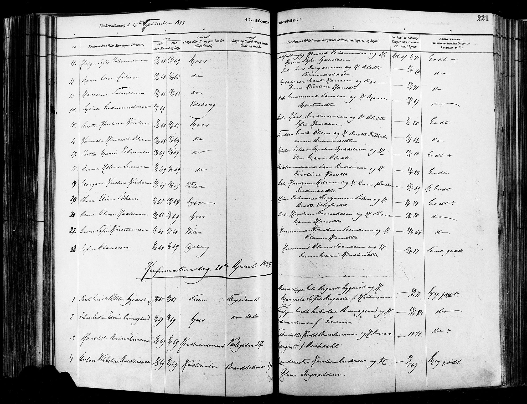 Moss prestekontor Kirkebøker, SAO/A-2003/F/Fb/L0001: Parish register (official) no. II 1, 1878-1886, p. 221