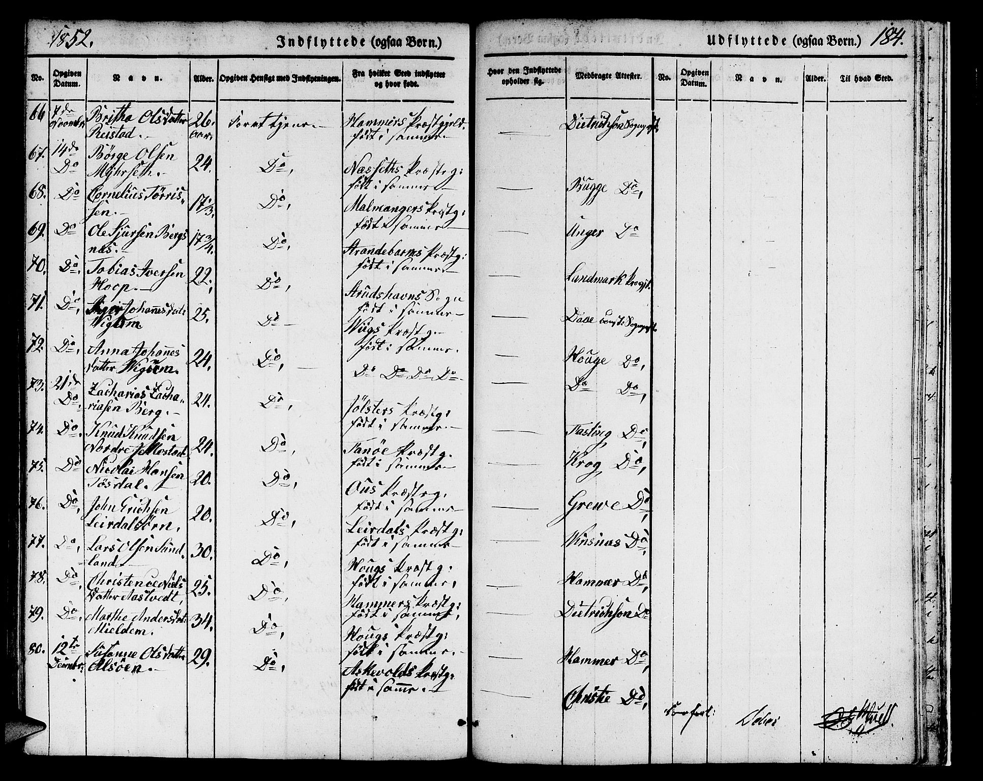 Domkirken sokneprestembete, AV/SAB-A-74801/H/Hab/L0029: Parish register (copy) no. D 1, 1839-1857, p. 184