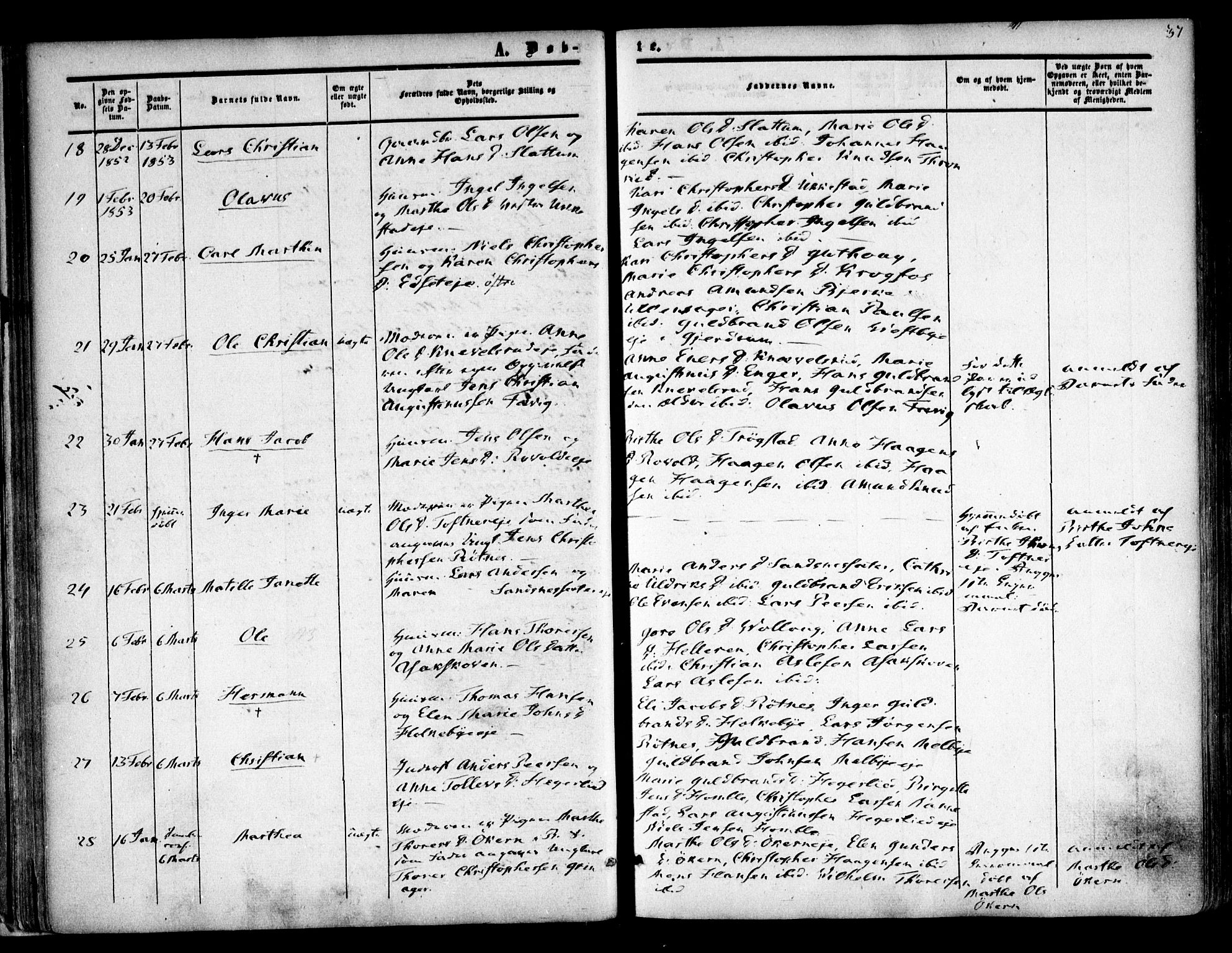 Nannestad prestekontor Kirkebøker, AV/SAO-A-10414a/F/Fa/L0011: Parish register (official) no. I 11, 1850-1859, p. 37