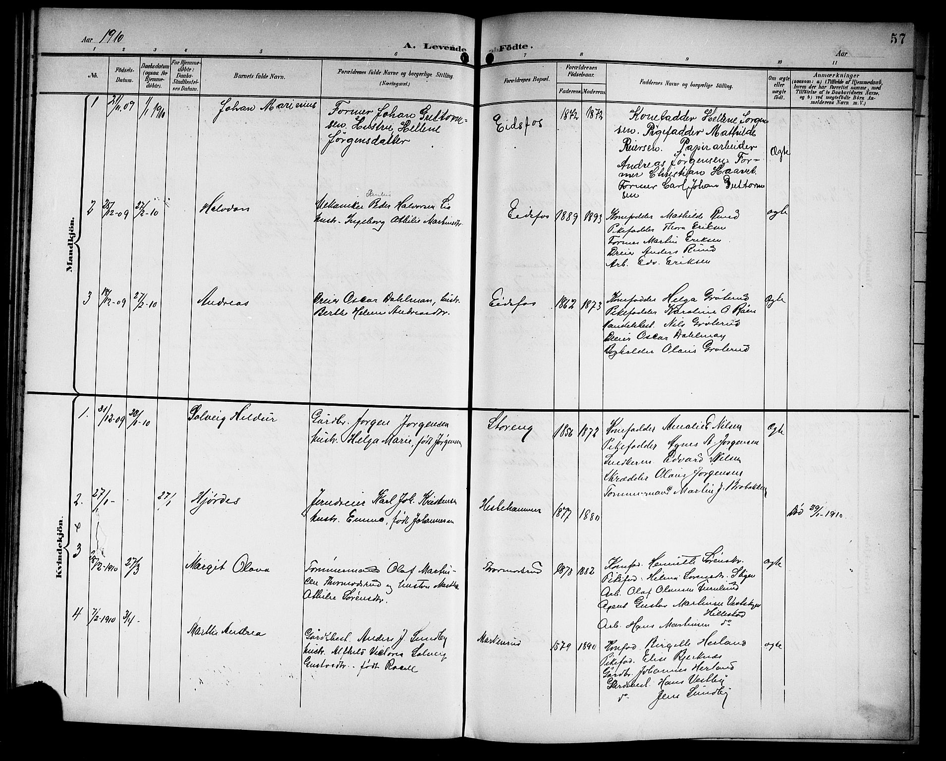 Hof kirkebøker, AV/SAKO-A-64/G/Ga/L0005: Parish register (copy) no. I 5, 1899-1922, p. 57
