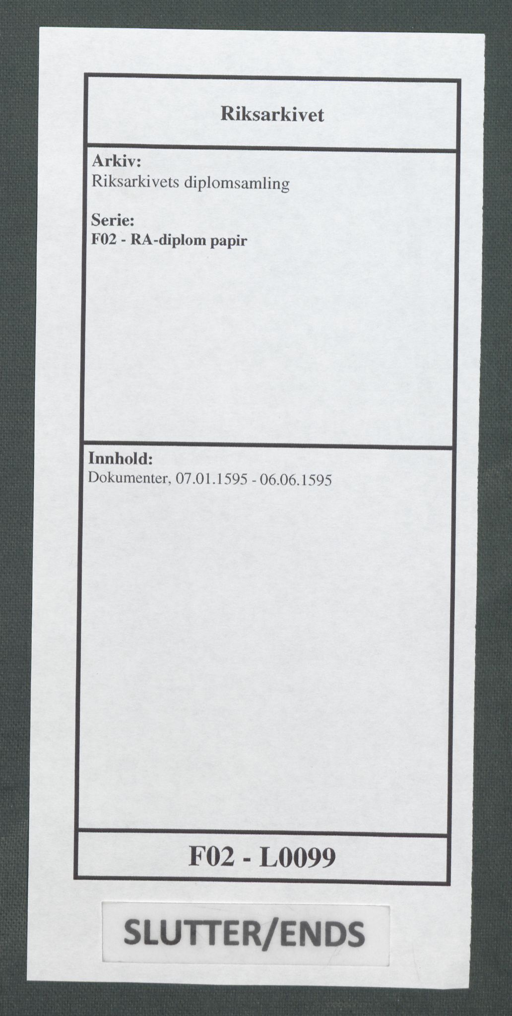 Riksarkivets diplomsamling, AV/RA-EA-5965/F02/L0099: Dokumenter, 1595, p. 53