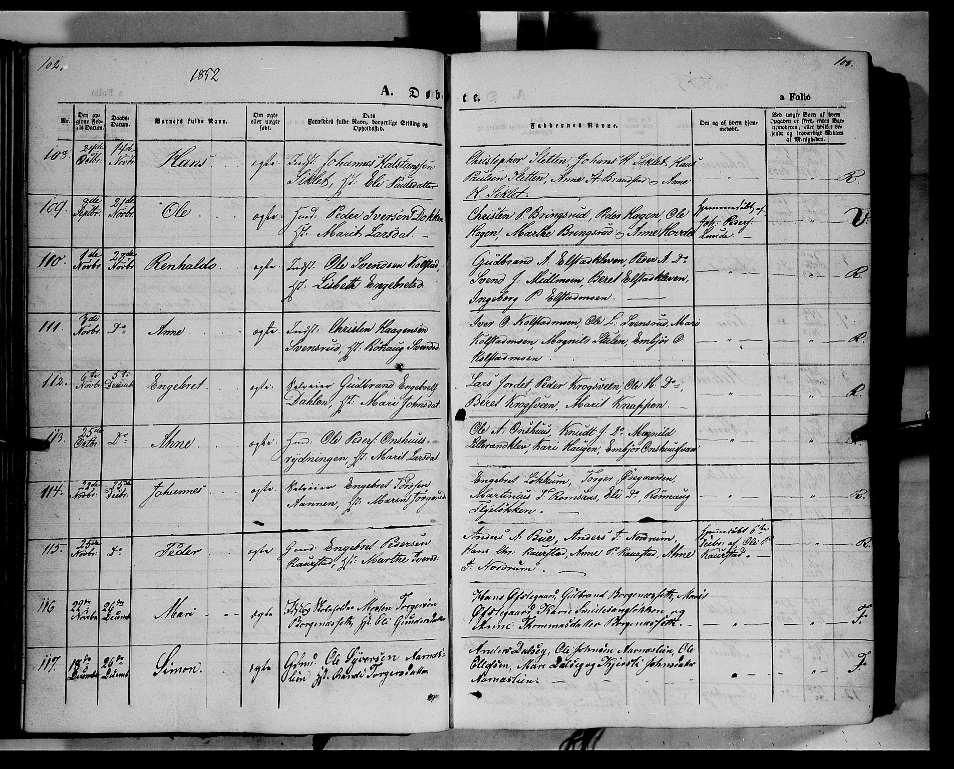 Ringebu prestekontor, SAH/PREST-082/H/Ha/Haa/L0006: Parish register (official) no. 6, 1848-1859, p. 102-103