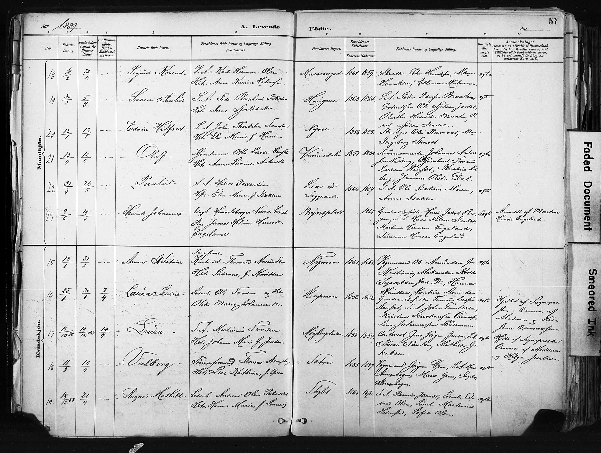 Kongsberg kirkebøker, AV/SAKO-A-22/F/Fb/L0002: Parish register (official) no. II 2, 1886-1896, p. 57