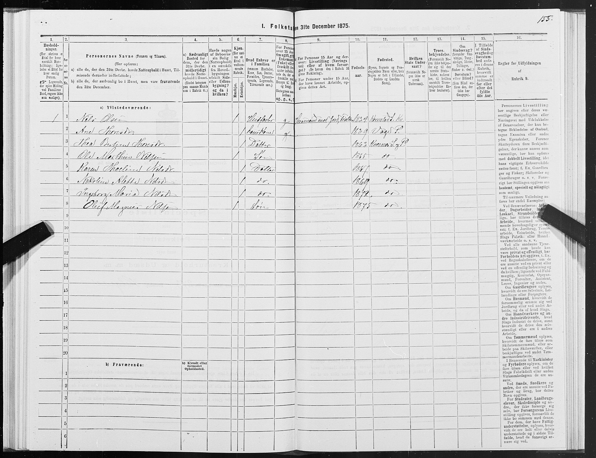 SAT, 1875 census for 1553P Kvernes, 1875, p. 7155